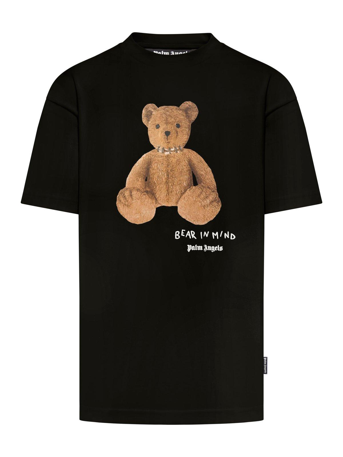 Shop Palm Angels Bear In Mind Bear Printed Crewneck T-shirt In Nero E Marrone