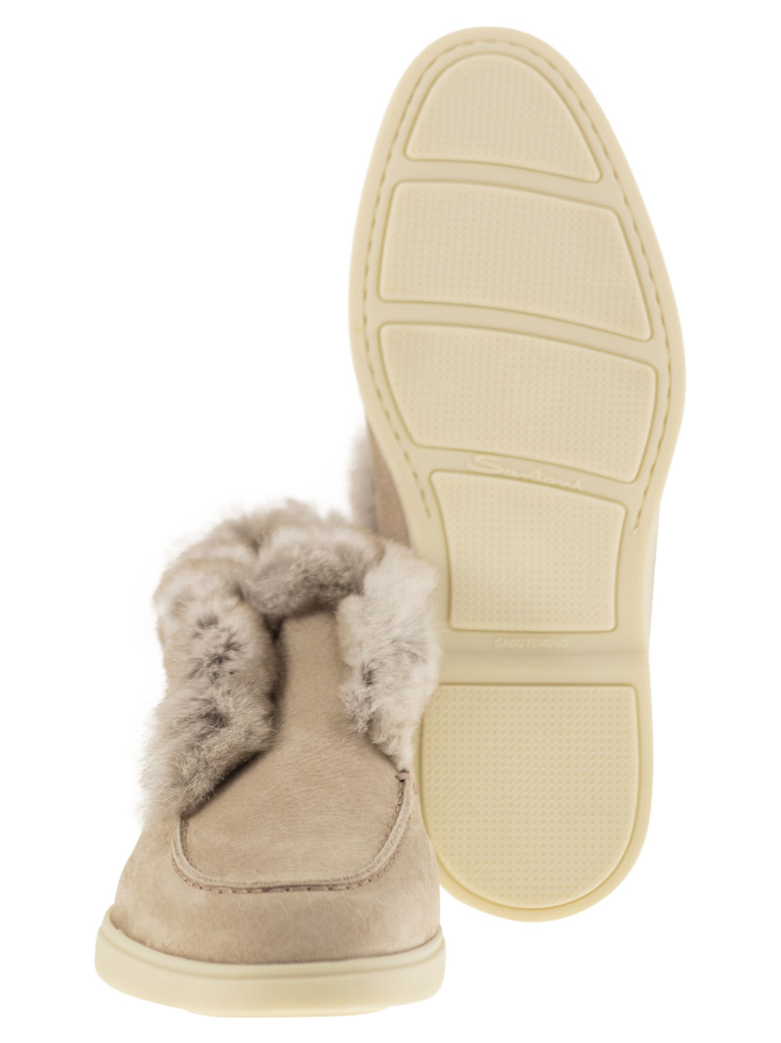 Shop Santoni Desert Boot In Nubuck With Fur In Beige