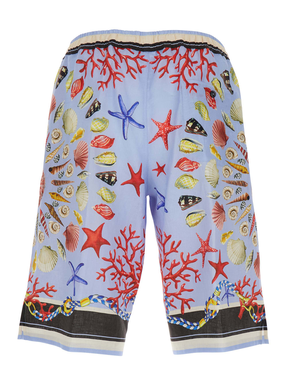 Dolce & Gabbana Multicolor Shorts With Elastic Drawstring And All-over Print In Linen Man
