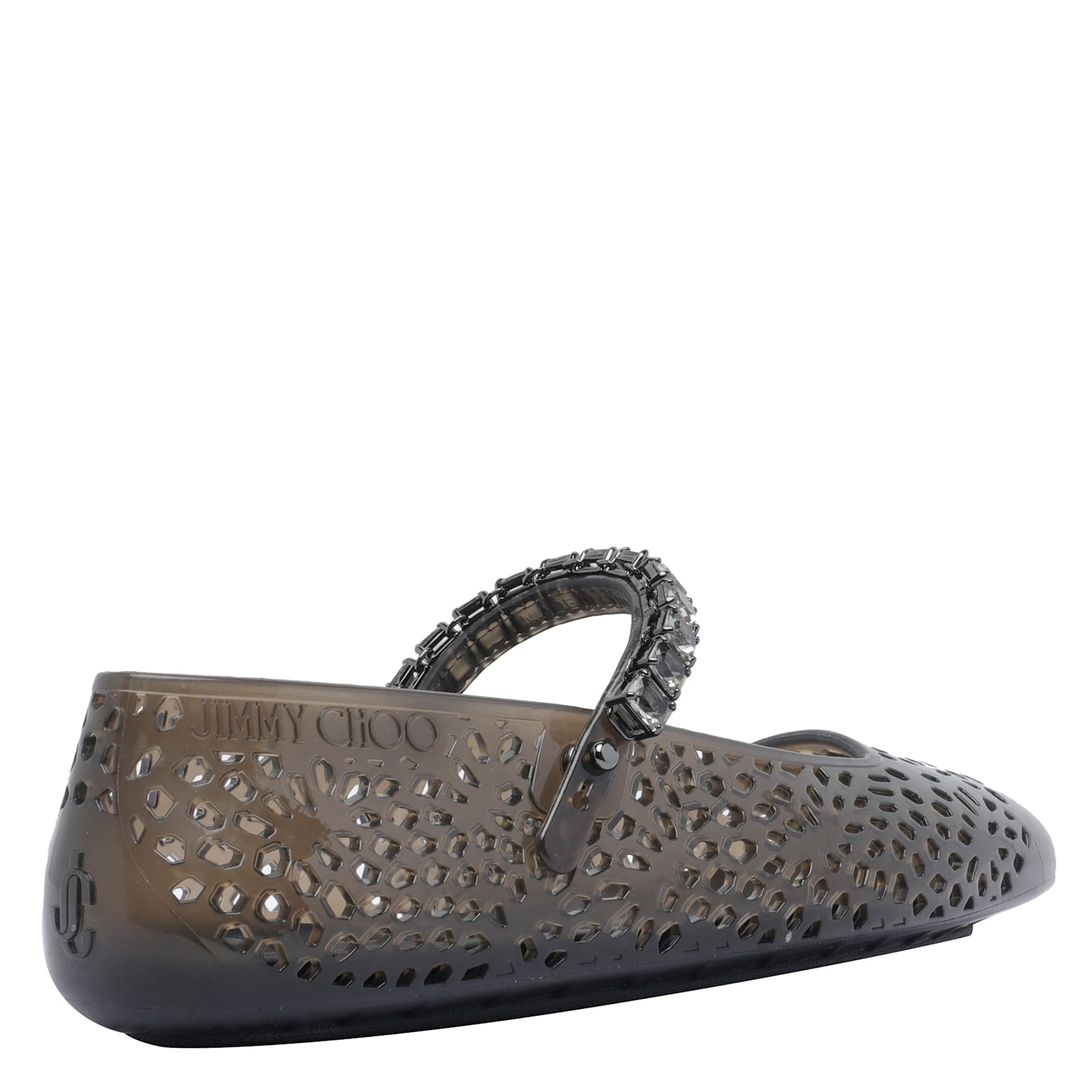 Jimmy Choo Crystal Embellished Cut-out Square Toe Ballerina Shoes In Black