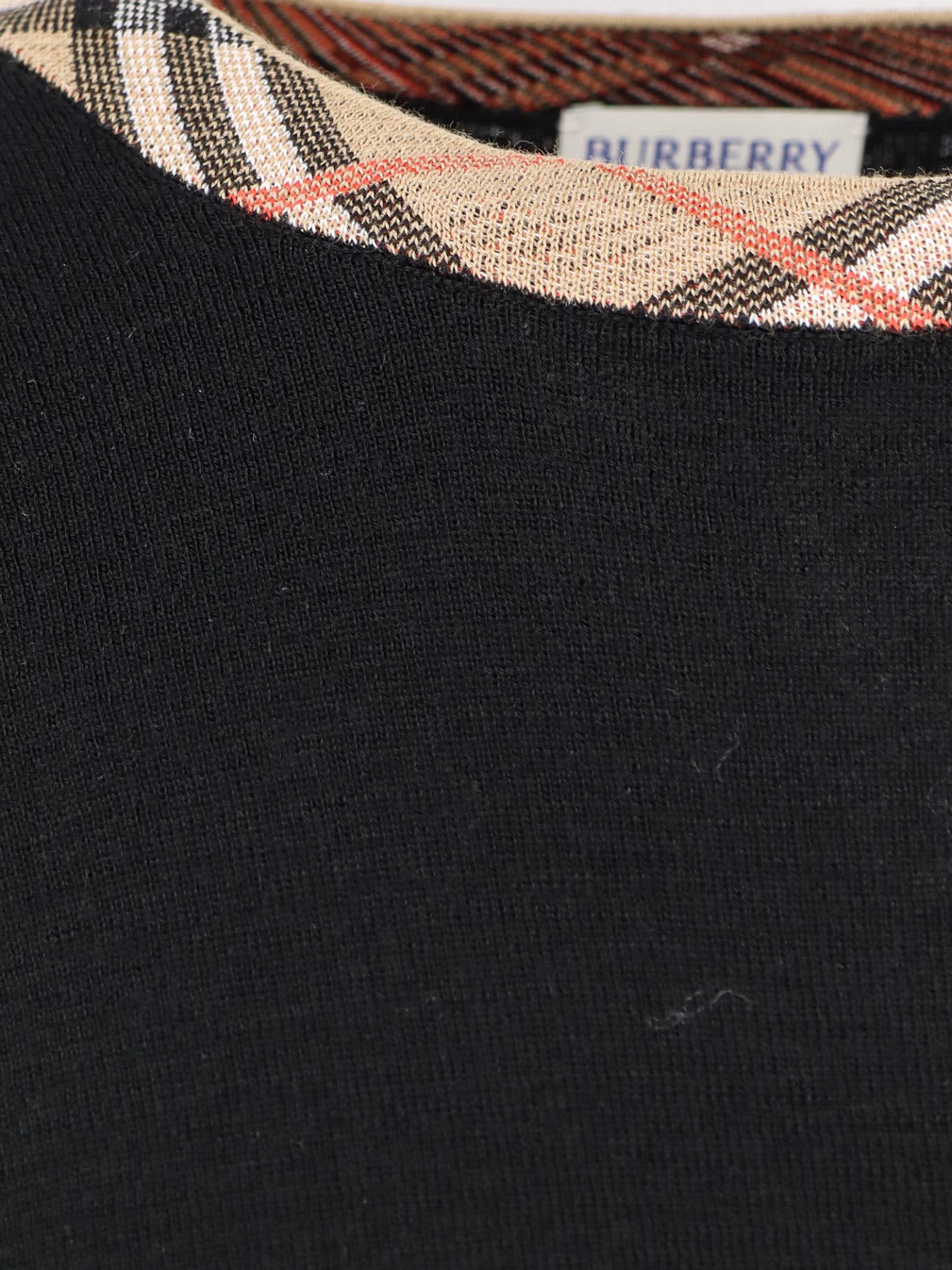 Burberry Men Wool Sweater With Check Profiles In Black