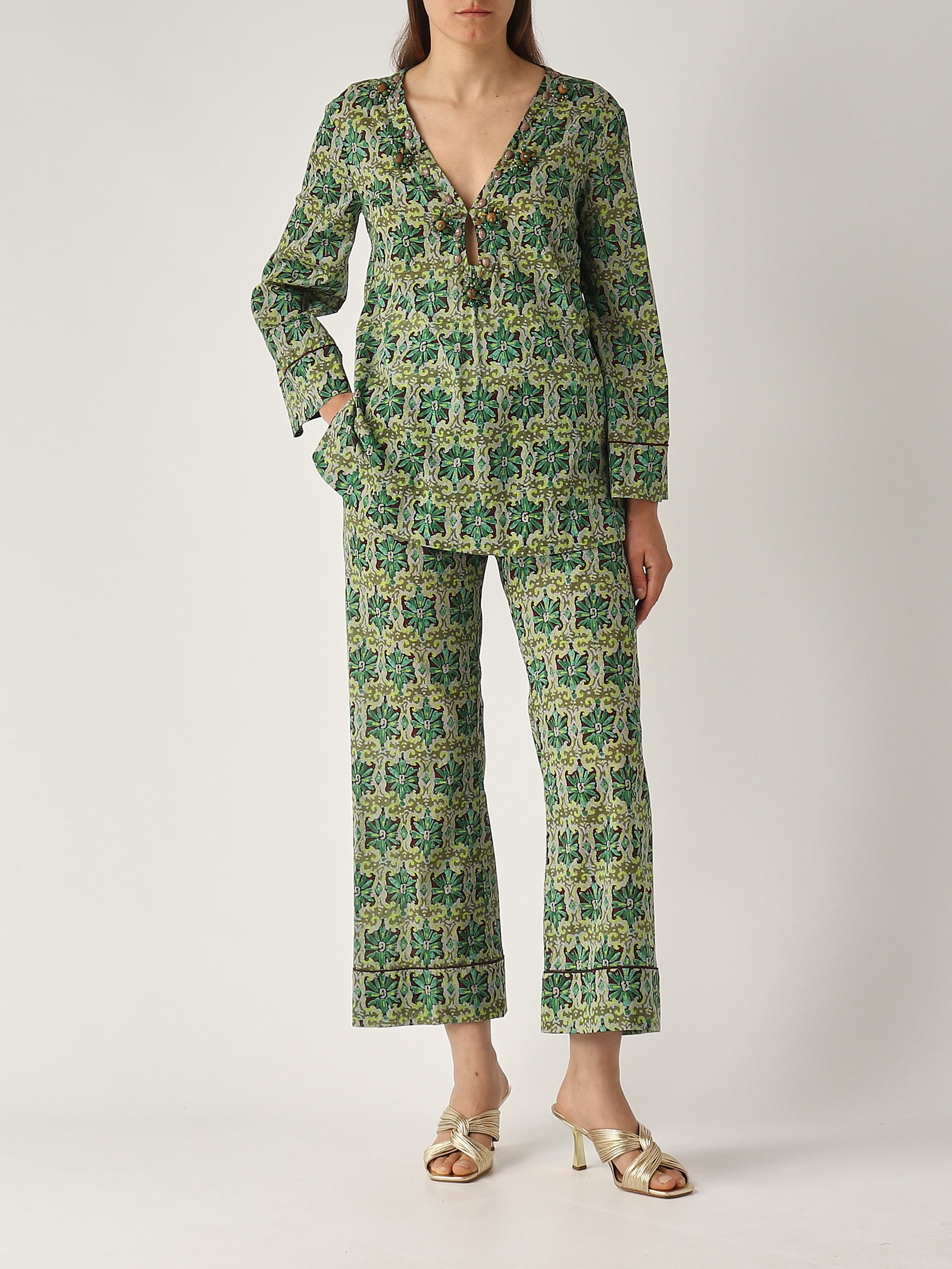 Maliparmi Caftano Flower Batik Cardigan In Green