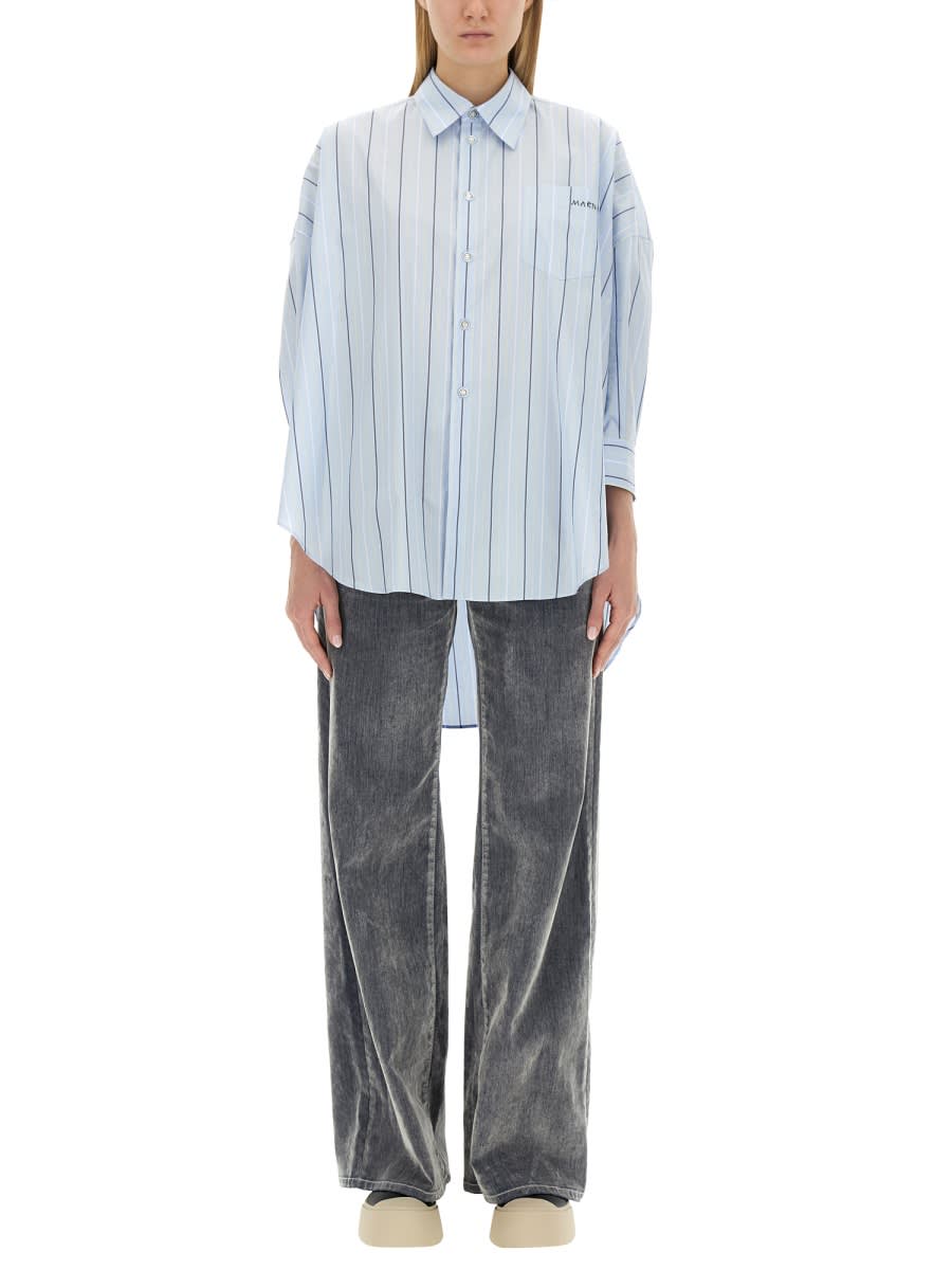 Shop Marni Asymmetrical Striped Shirt In Water