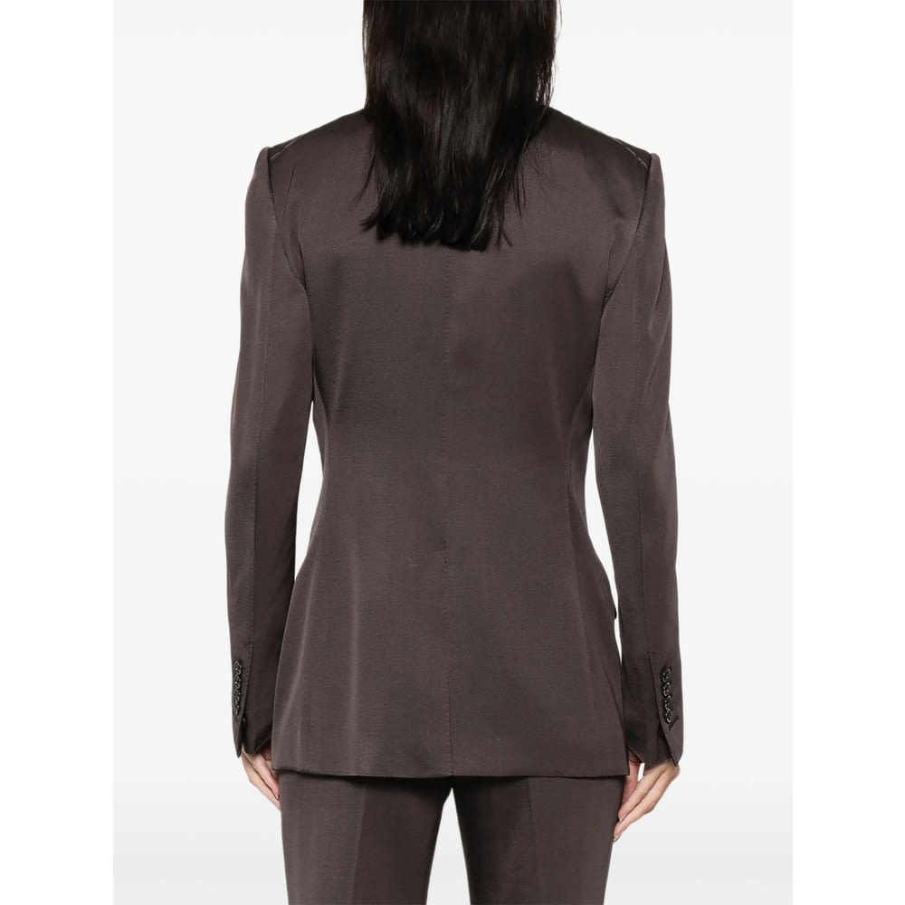 Tom Ford Double-breasted Blazer With Structured Shoulders In Brown