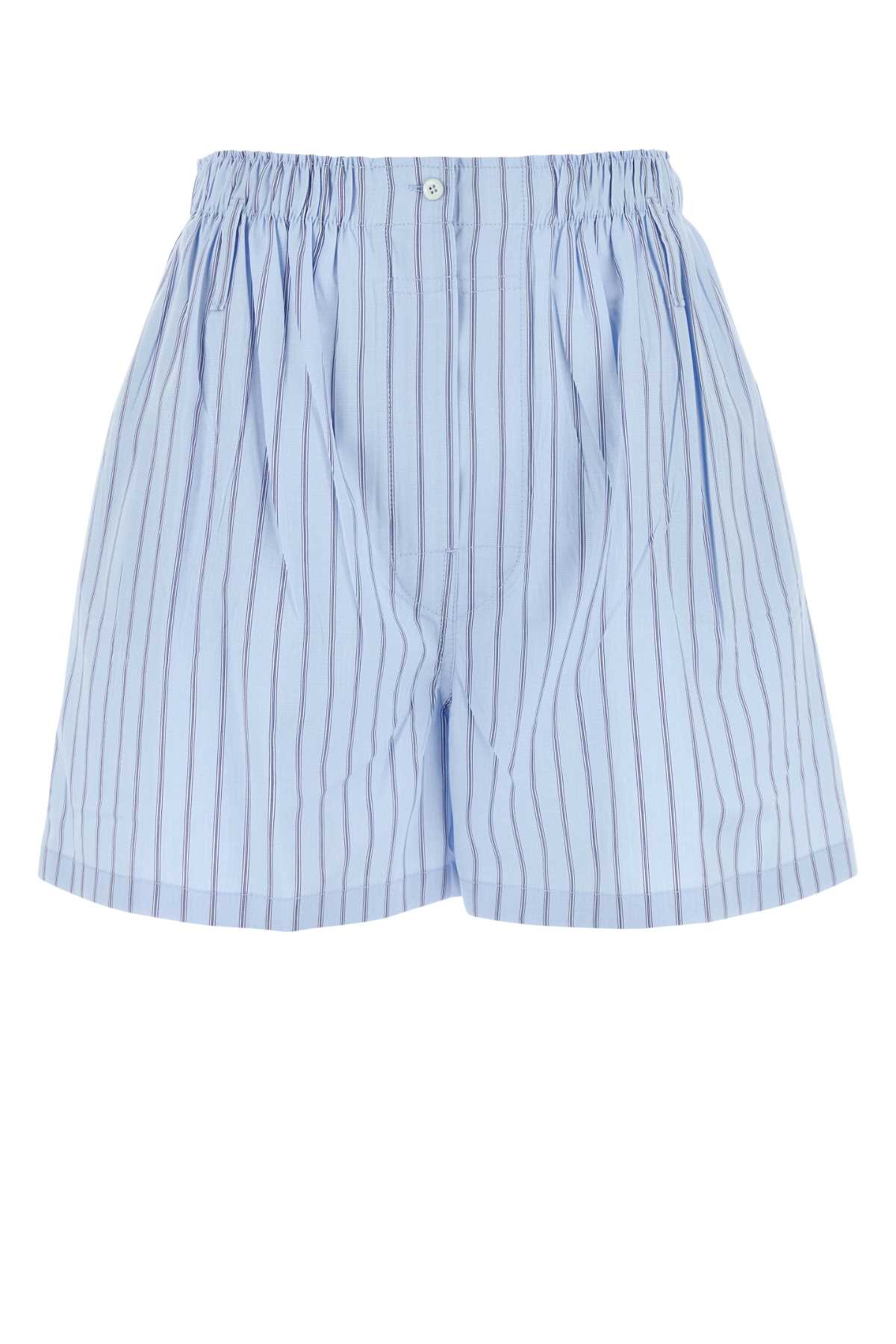 Prada Striped Poplin Bermudas In Blue