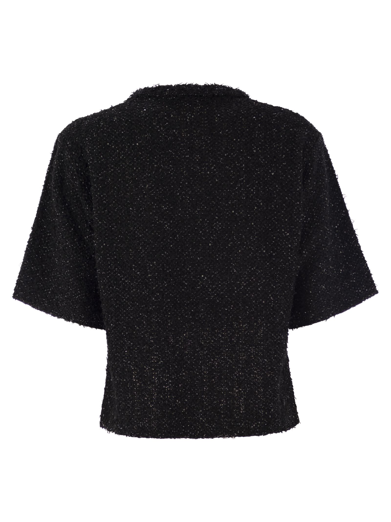 Shop Fabiana Filippi Tweed-effect Crew-neck T-shirt In Black