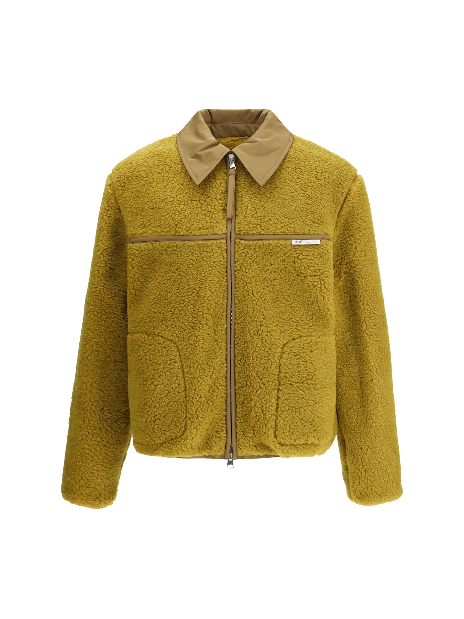 Ami Alexandre Mattiussi Ami Paris Ami Yellow Shearling Jacket With Contrast Collar In Yellow