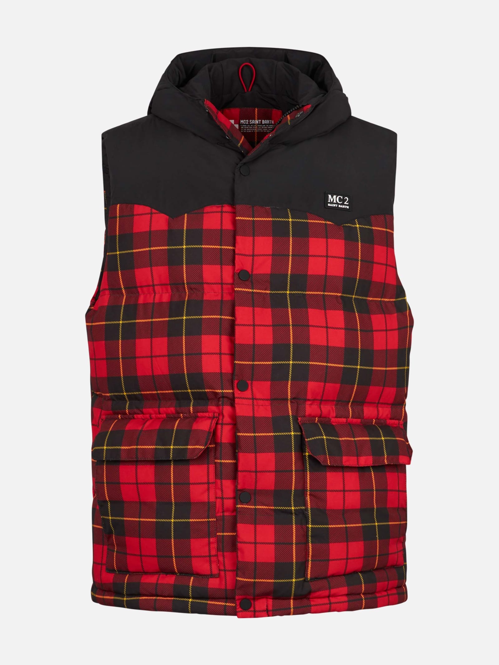 Mc2 Saint Barth Man Tartan Down Vest In Red