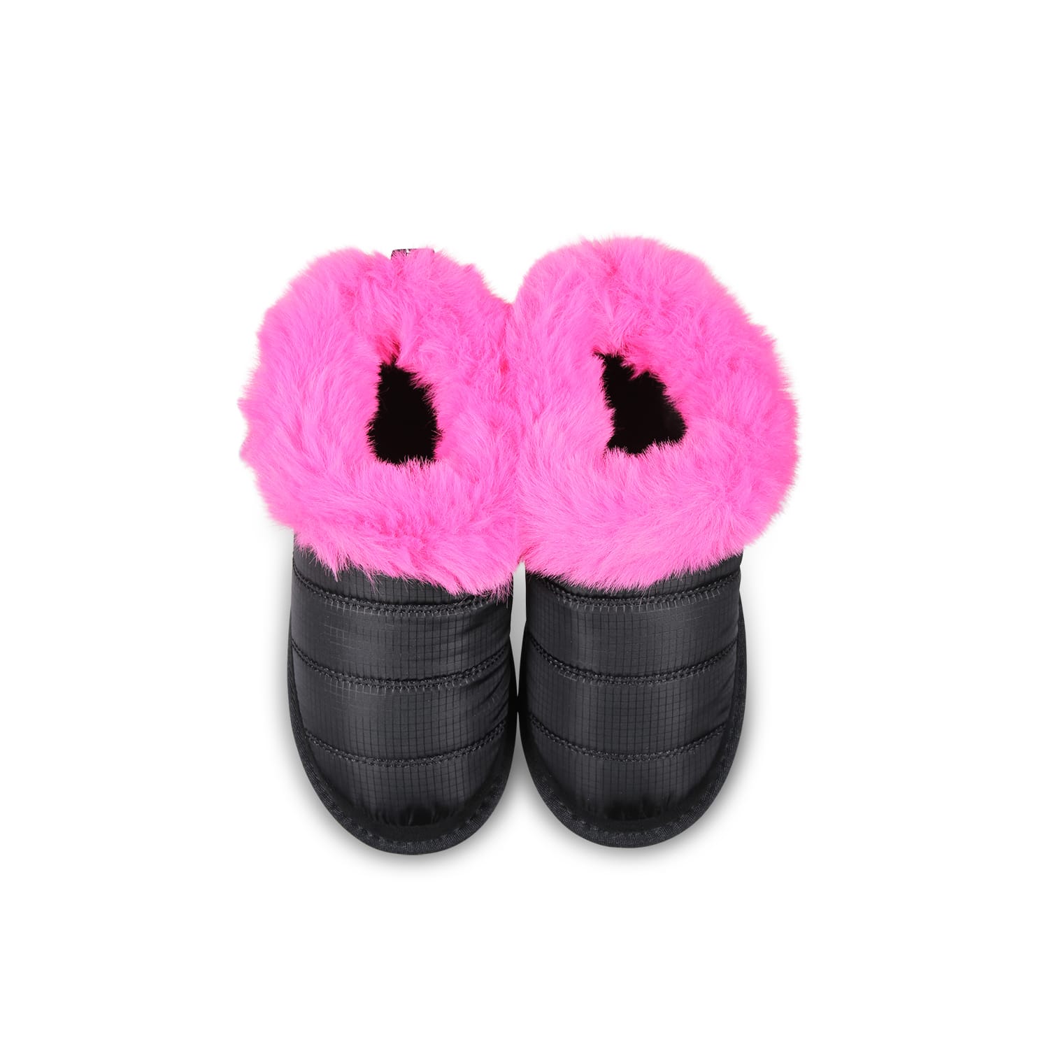 Monnalisa Technical Fabric And Plush Slip-ons In Black