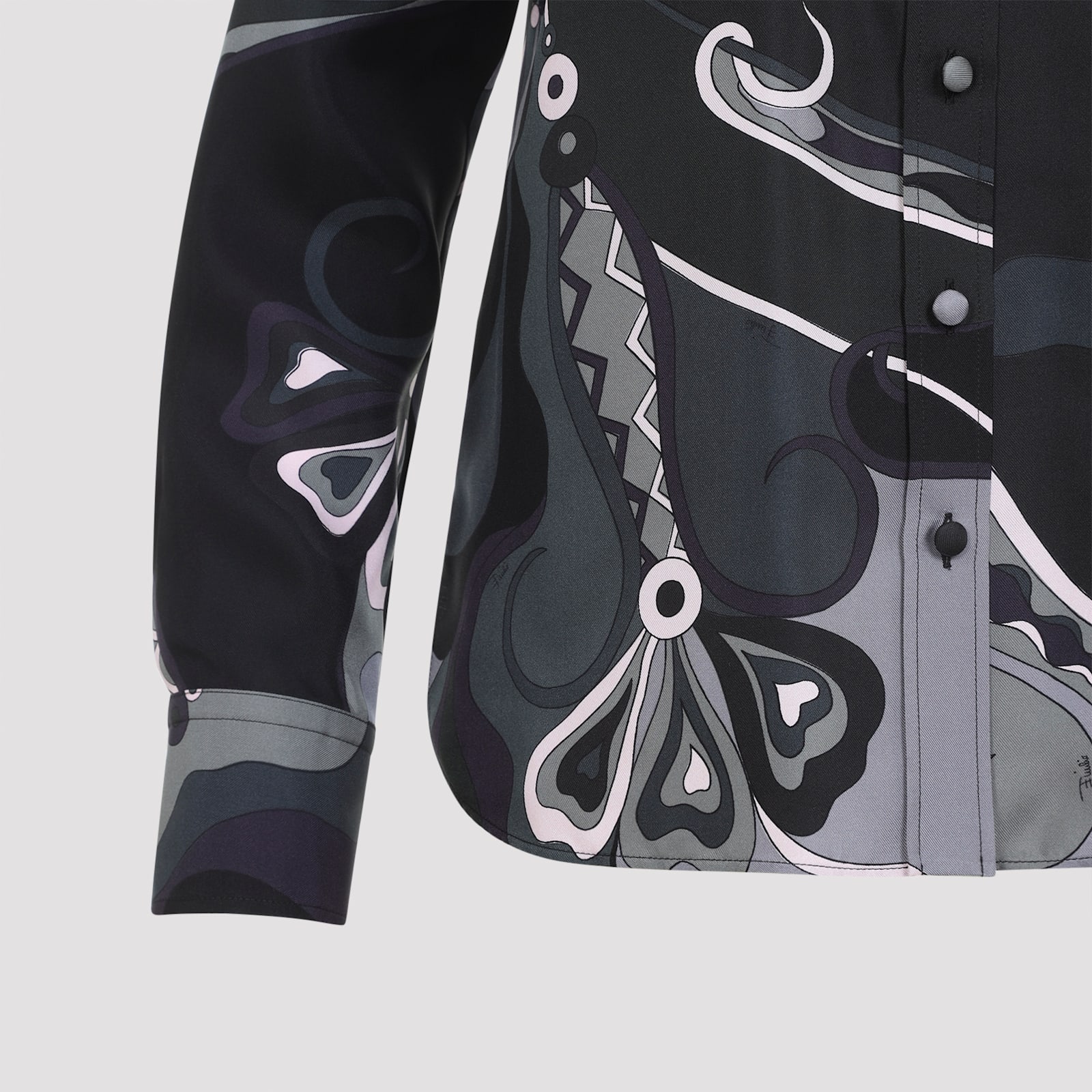 Pucci Abstract Pattern Long Sleeve Silk Shirt In Multi