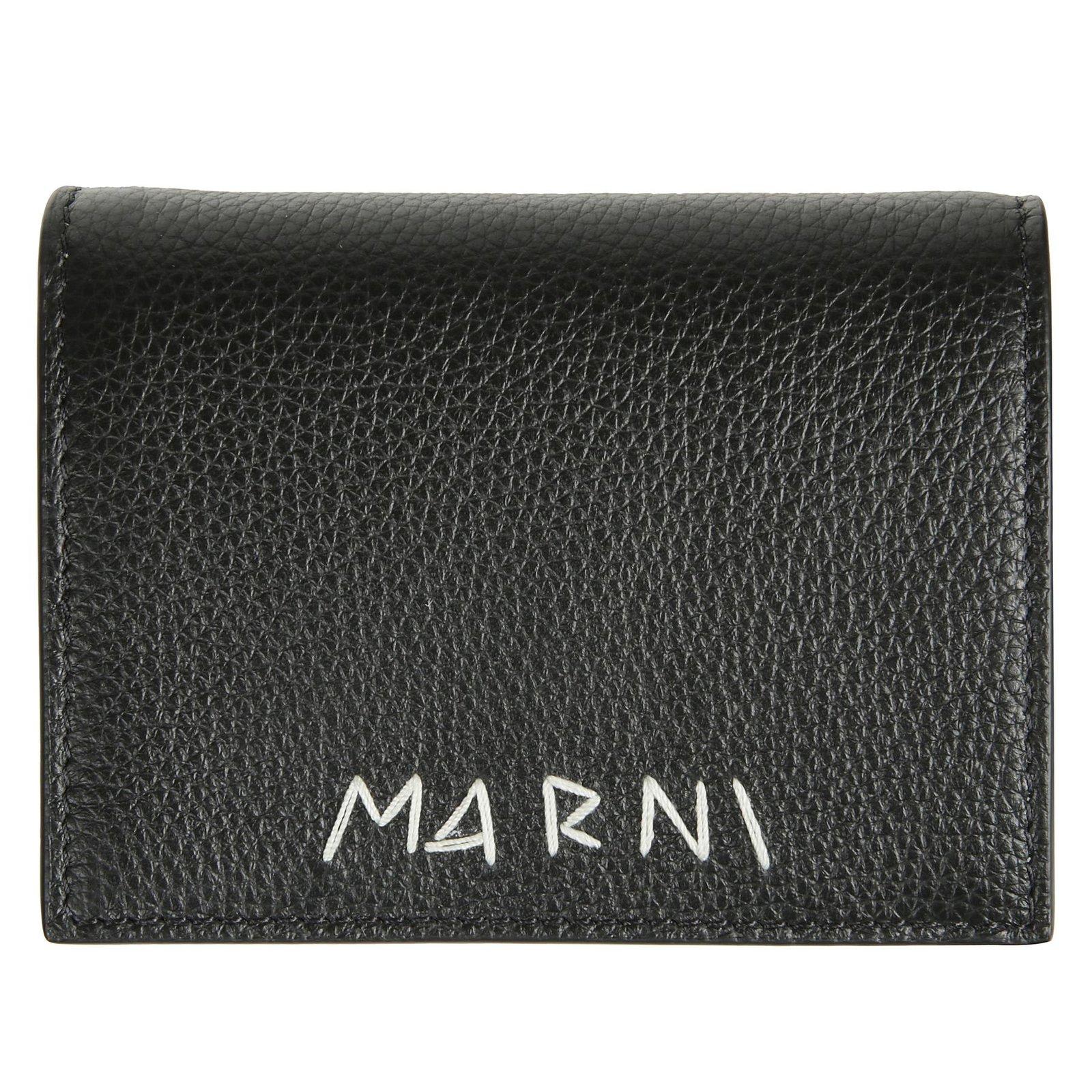 Shop Marni Logo-embroidered Bi-fold Wallet In Black