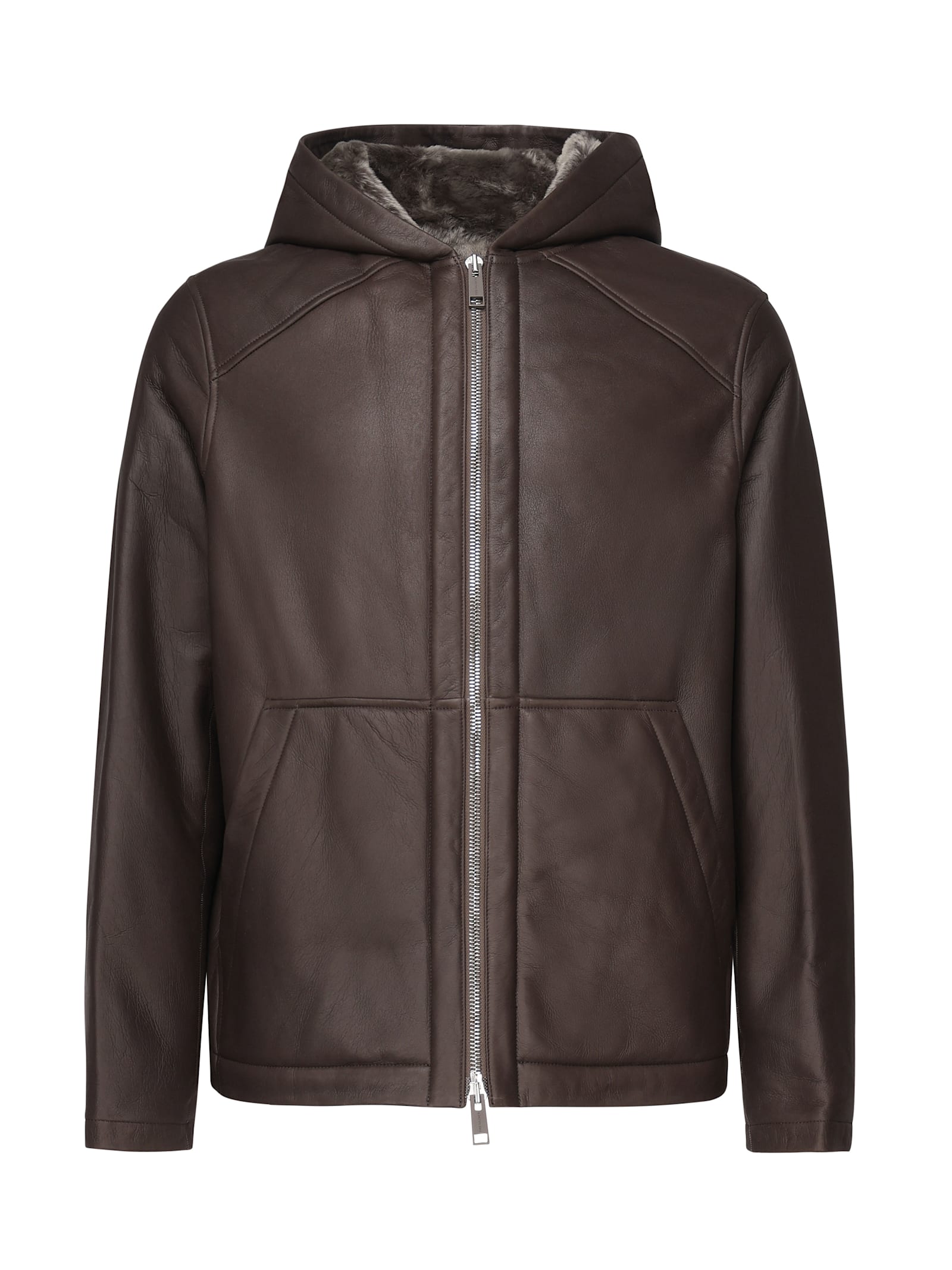 Shop Yves Salomon Leather Jacket With Hood In Alpes