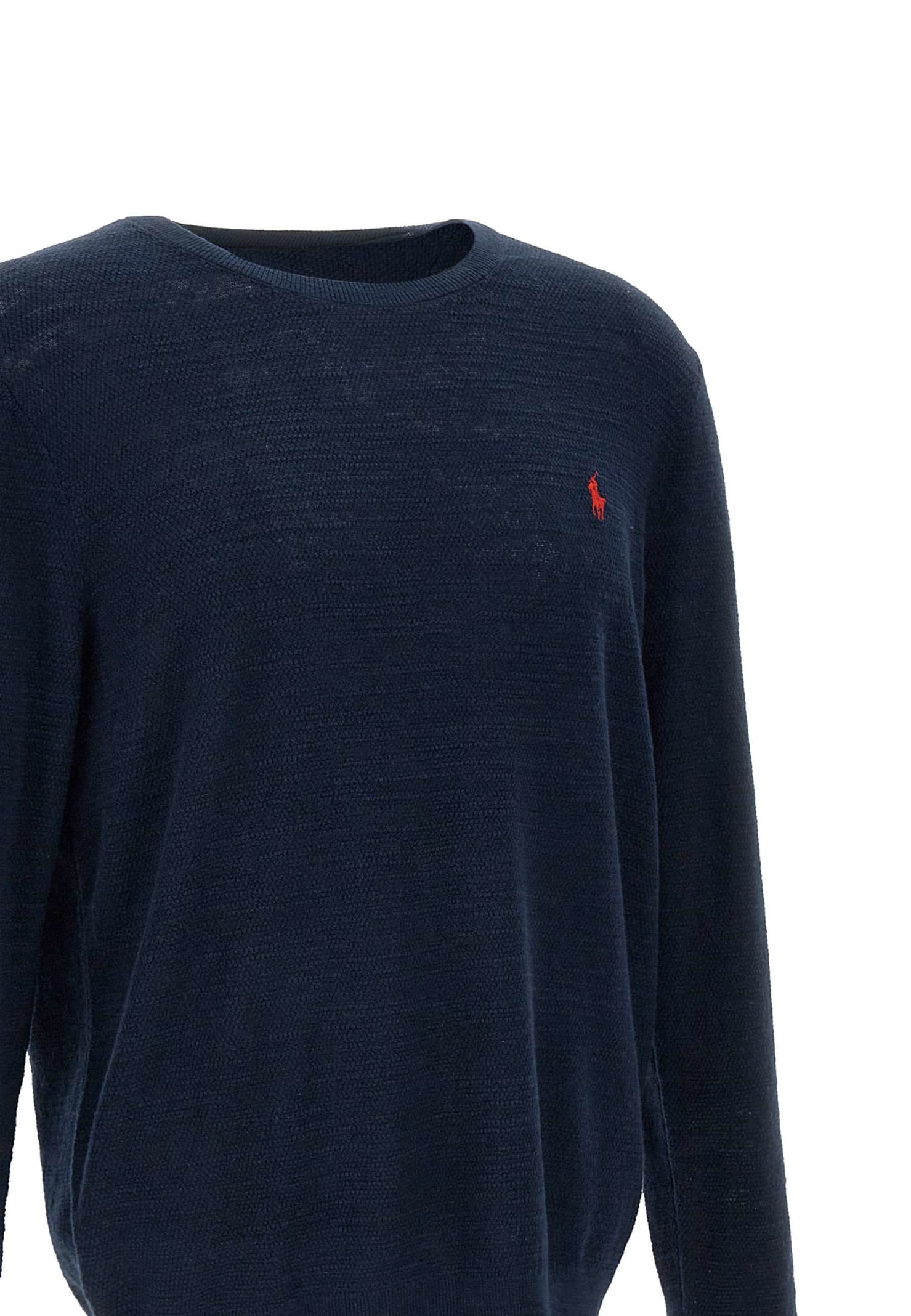 Shop Polo Ralph Lauren Classic Linen And Cotton Pullover In Blu Navy