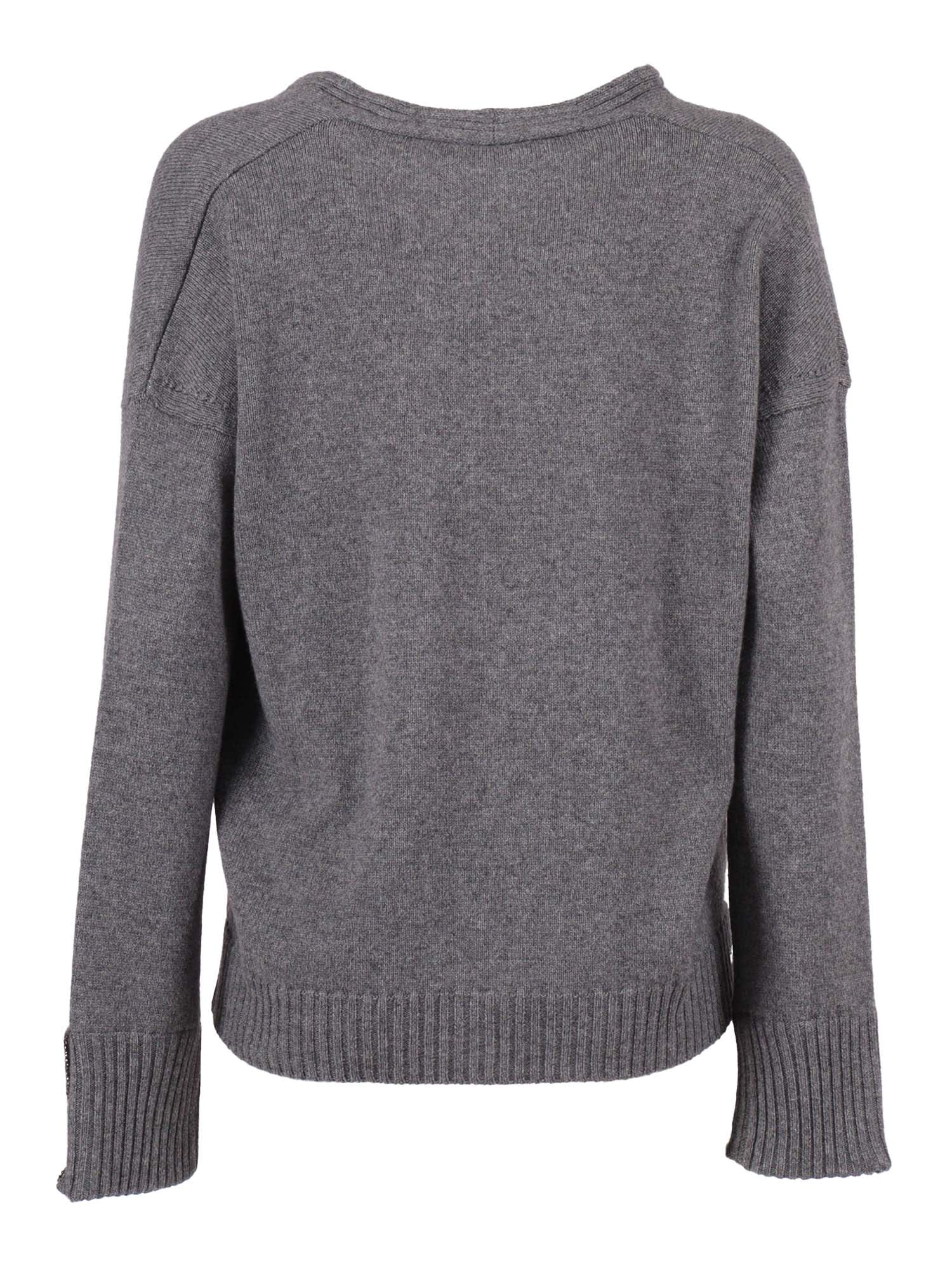Kangra Cashmere Knit Pullover With Strass Embellishments At Cuffs In Gray