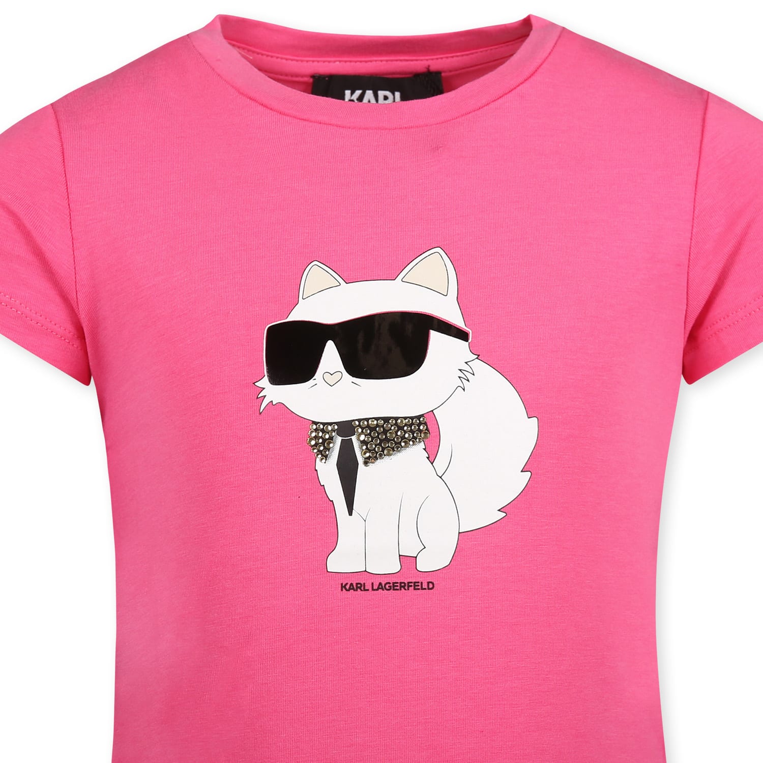 Karl Lagerfeld Fuchsia T-shirt For Girl With Choupette Print In Fuchsia