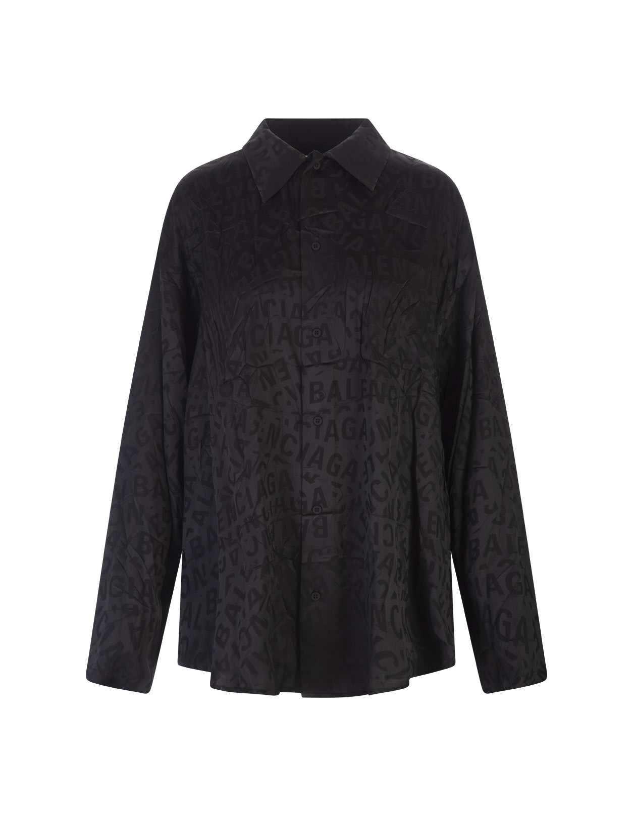 Balenciaga Woman Logo Strips Minimal Shirt In Black Silk Jacquard