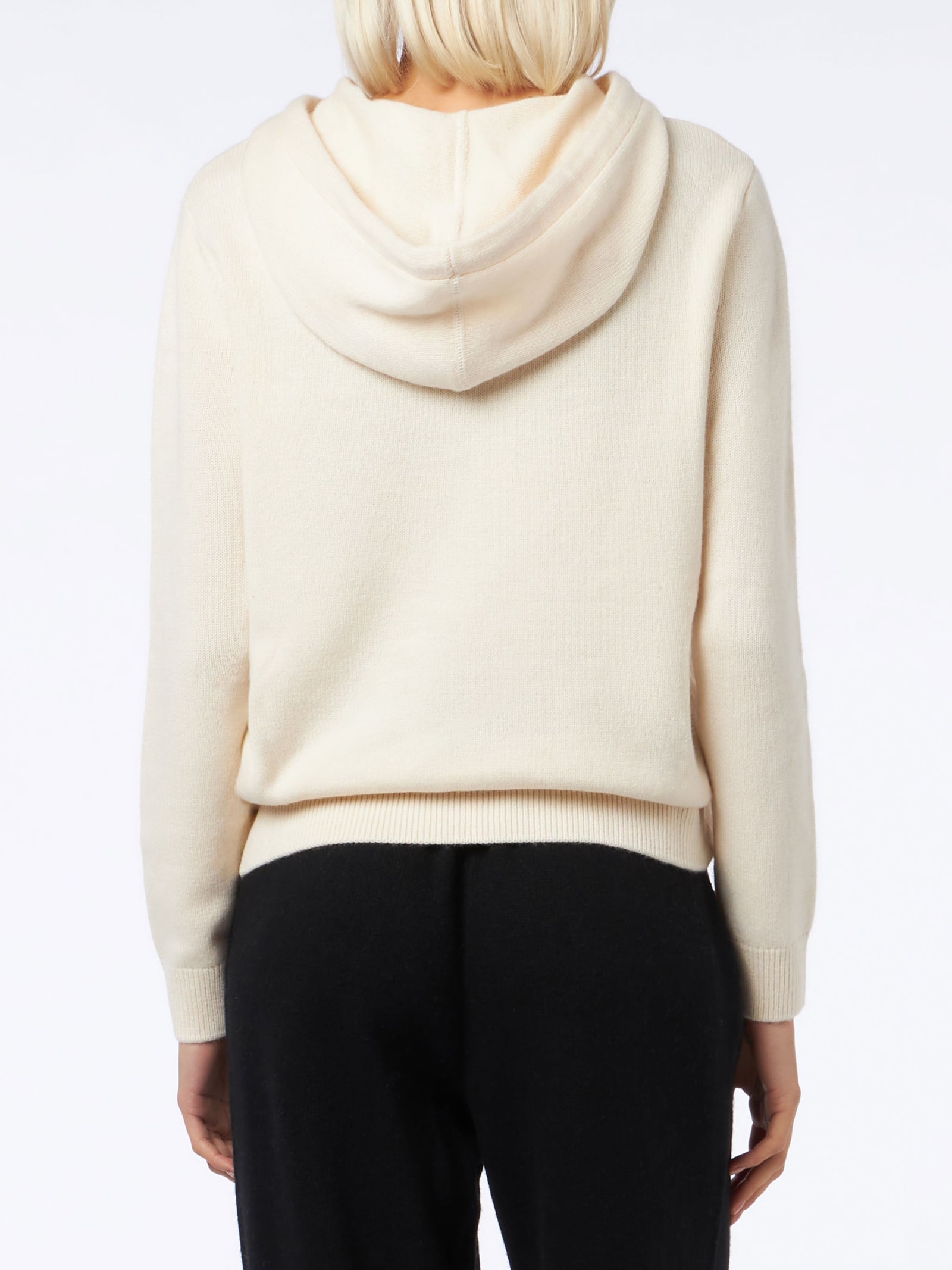 Mc2 Saint Barth Woman Off White Knitted Hoodie With St. Barth Embroidery In White