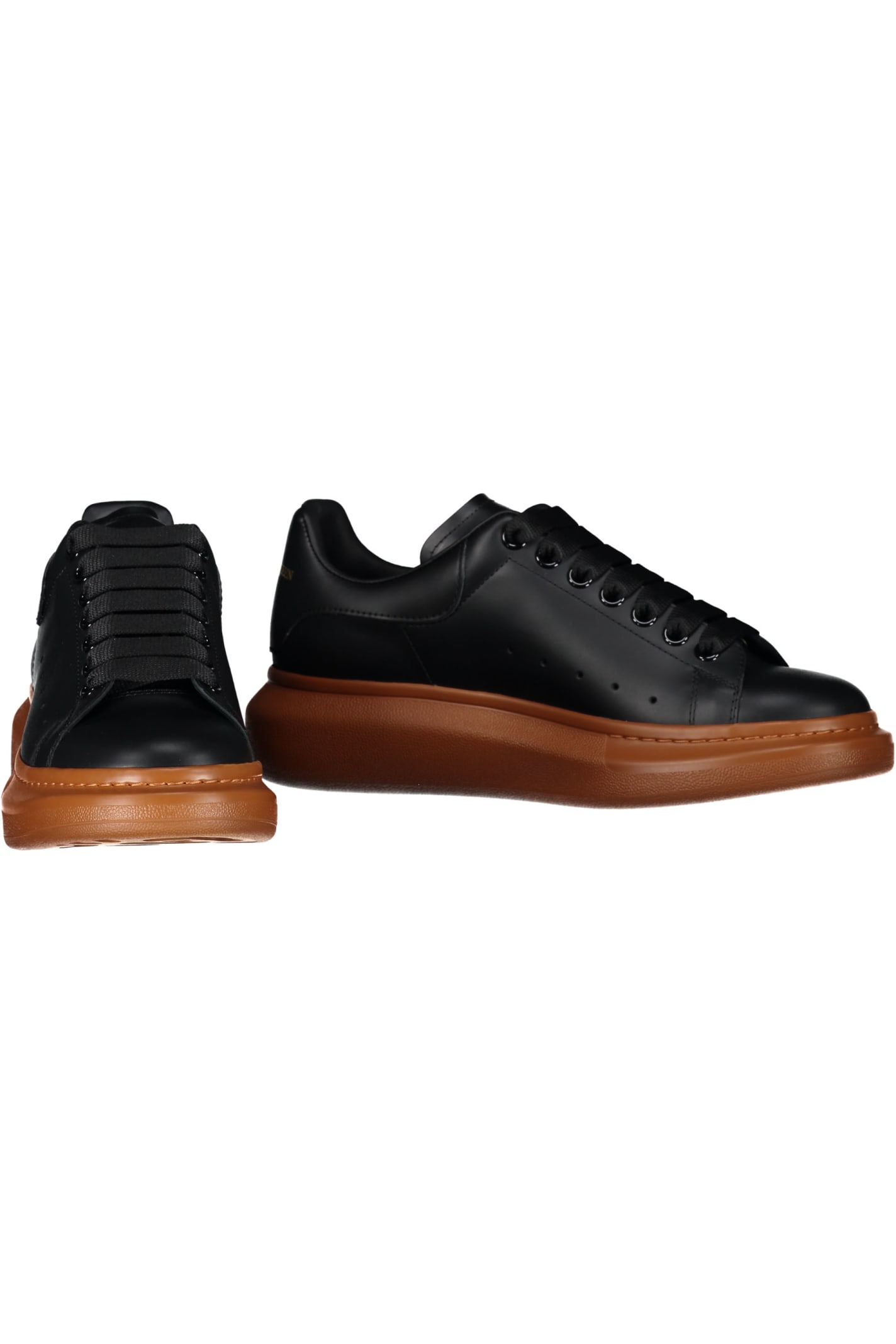 Shop Alexander Mcqueen Larry Leather Sneakers In Black