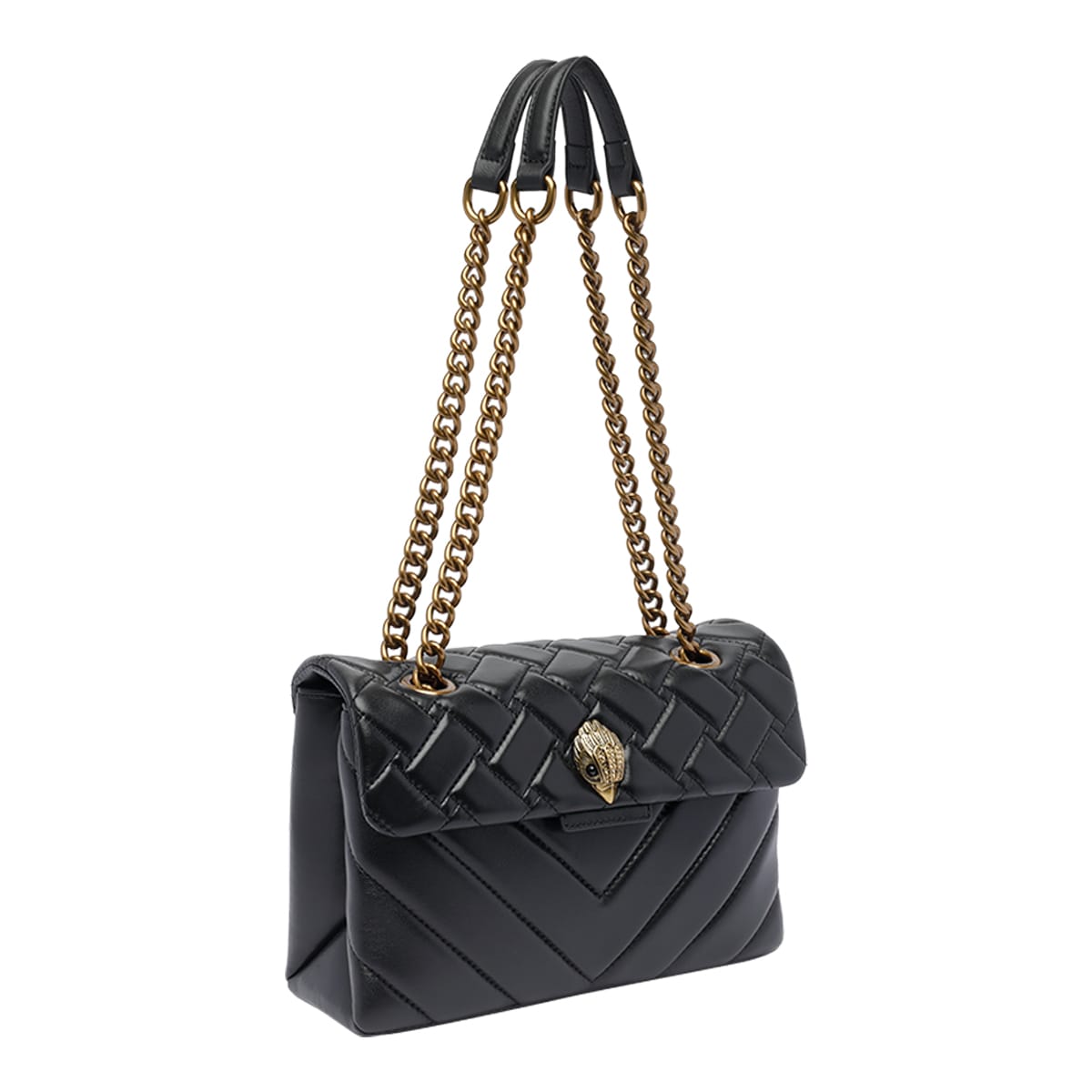 Kurt Geiger Quilted Calf Leather Shoulder Bag With Gold-tone Clasp In Black