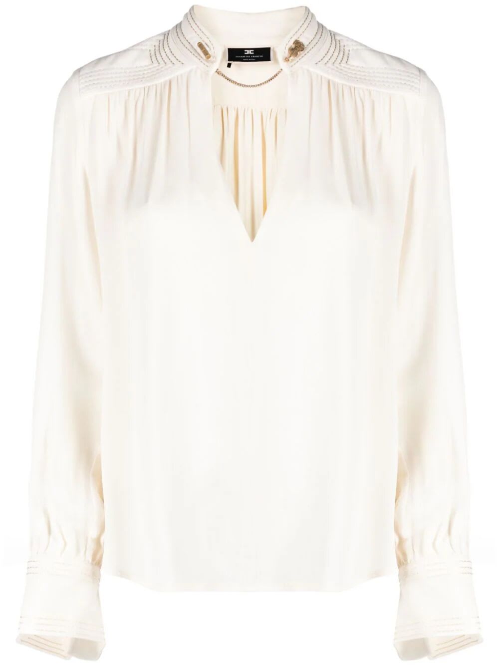 Shop Elisabetta Franchi Shirt With Gold Chain In Butter