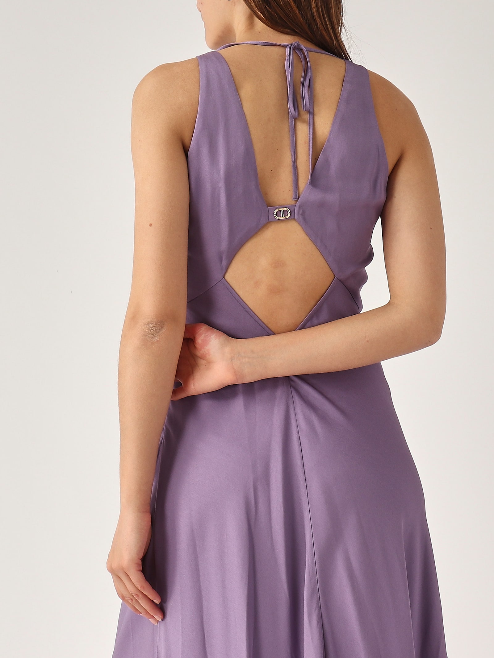 Twinset Twin-set Deep V-neck Maxi Dress With Flounced Hem In Lavanda