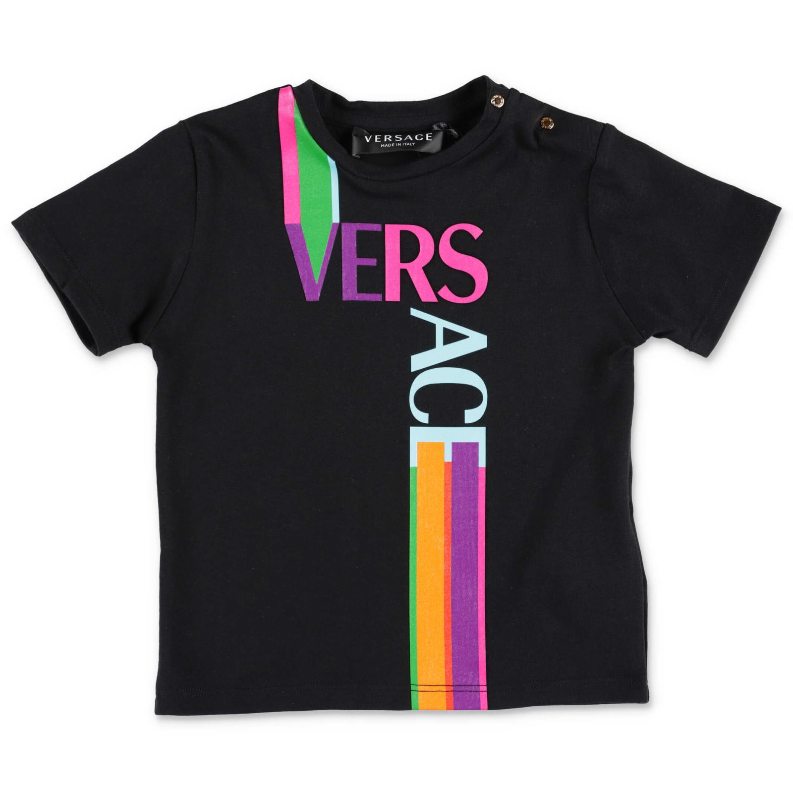 Versace T-shirt Nera In Jersey Di Cotone