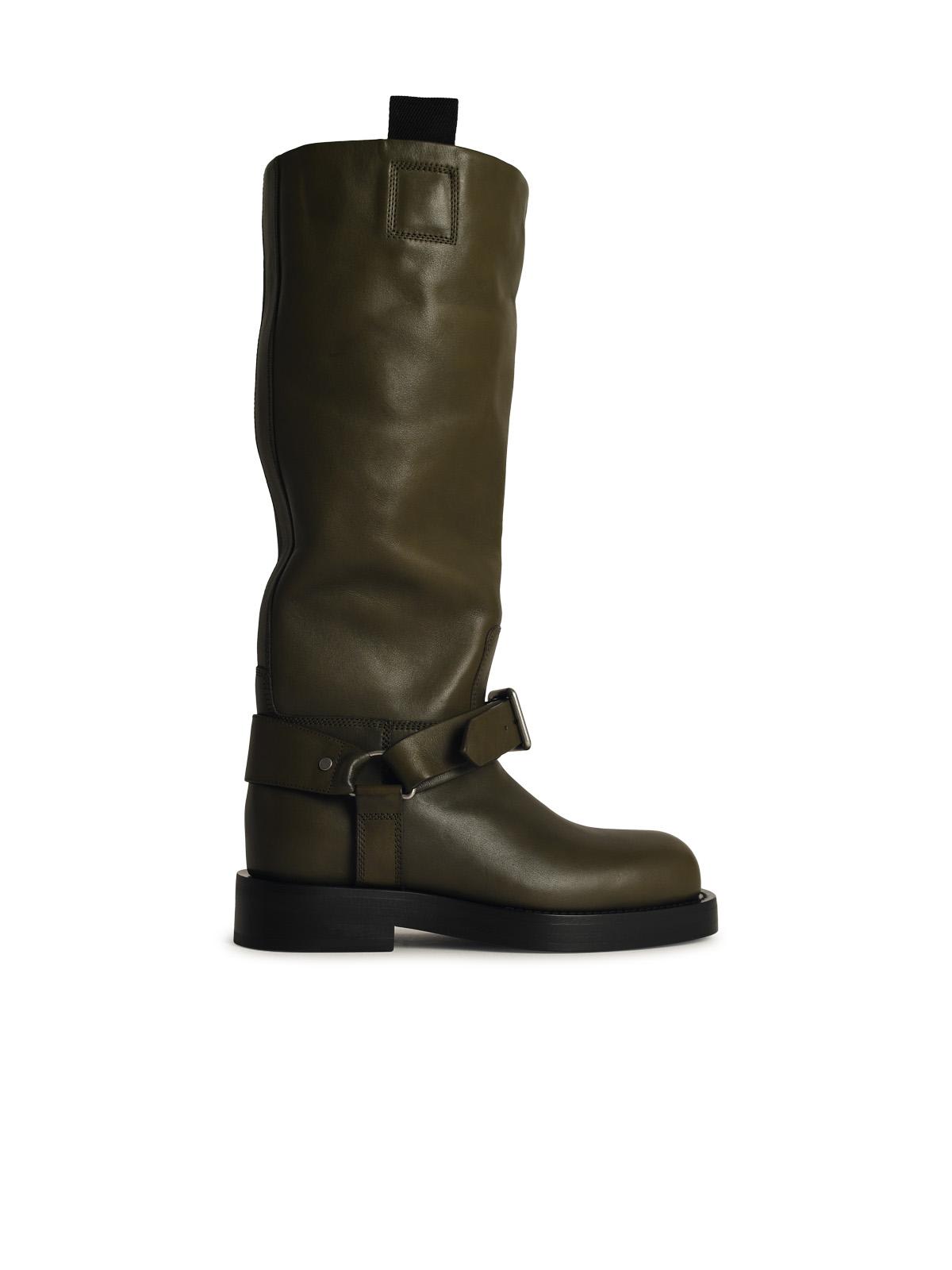 Shop Burberry Green Leather Boots In Loch