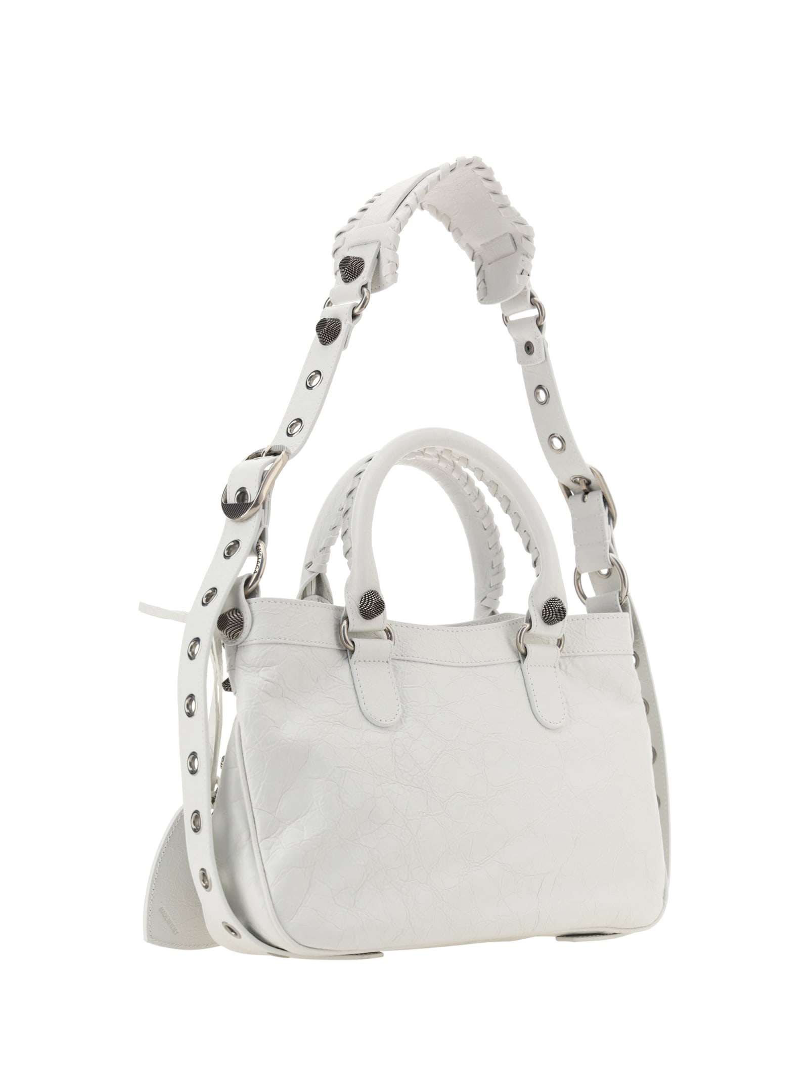 Balenciaga Green Leather Shoulder Handbag With Magnetic Closure And Metal Details In Optic White