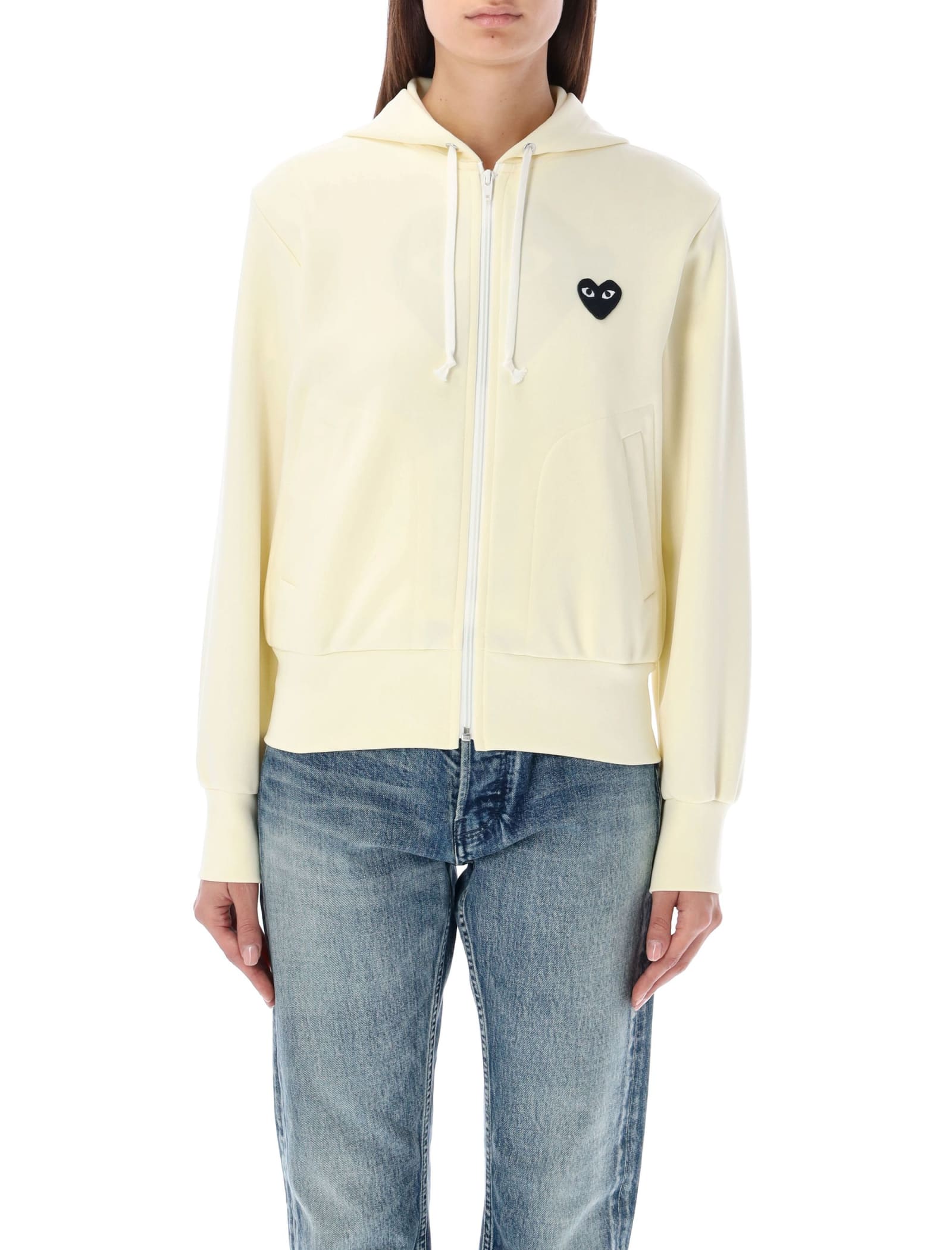 Comme Des Garçons Play Heart-patch Zip-up Hoodie In Ivory