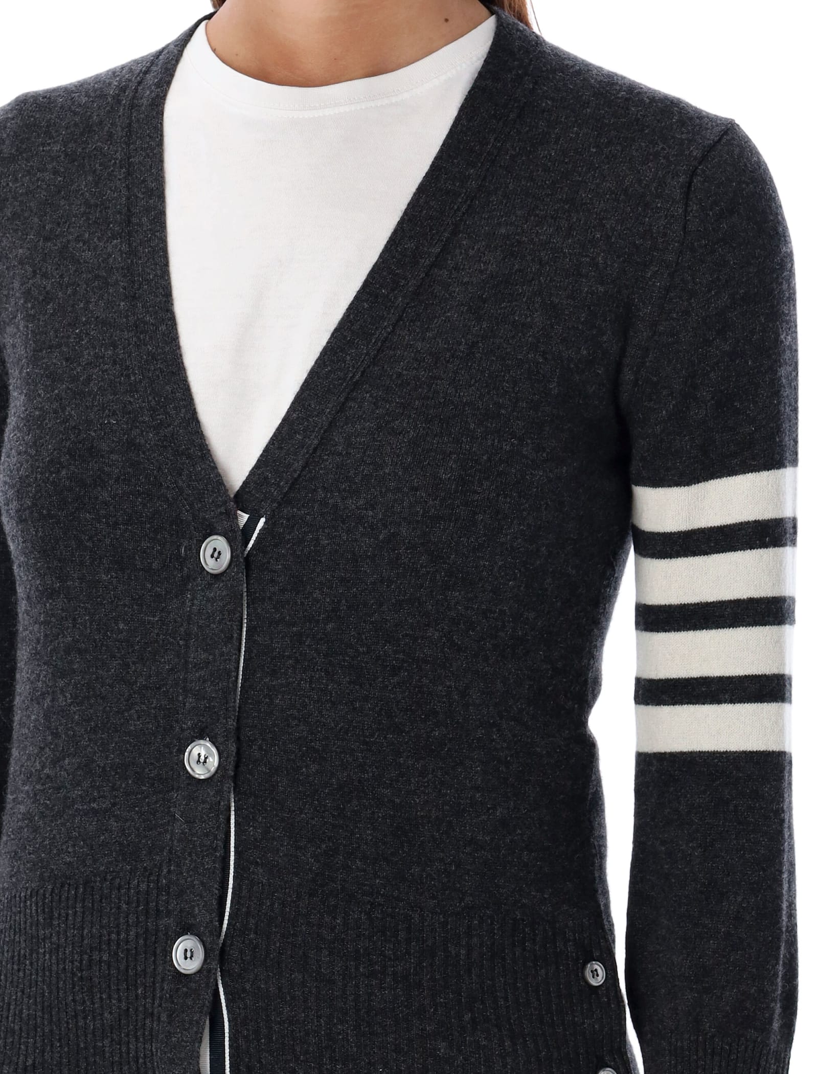 Shop Thom Browne 4-bar Classic V-neck Cardigan In Dark Grey