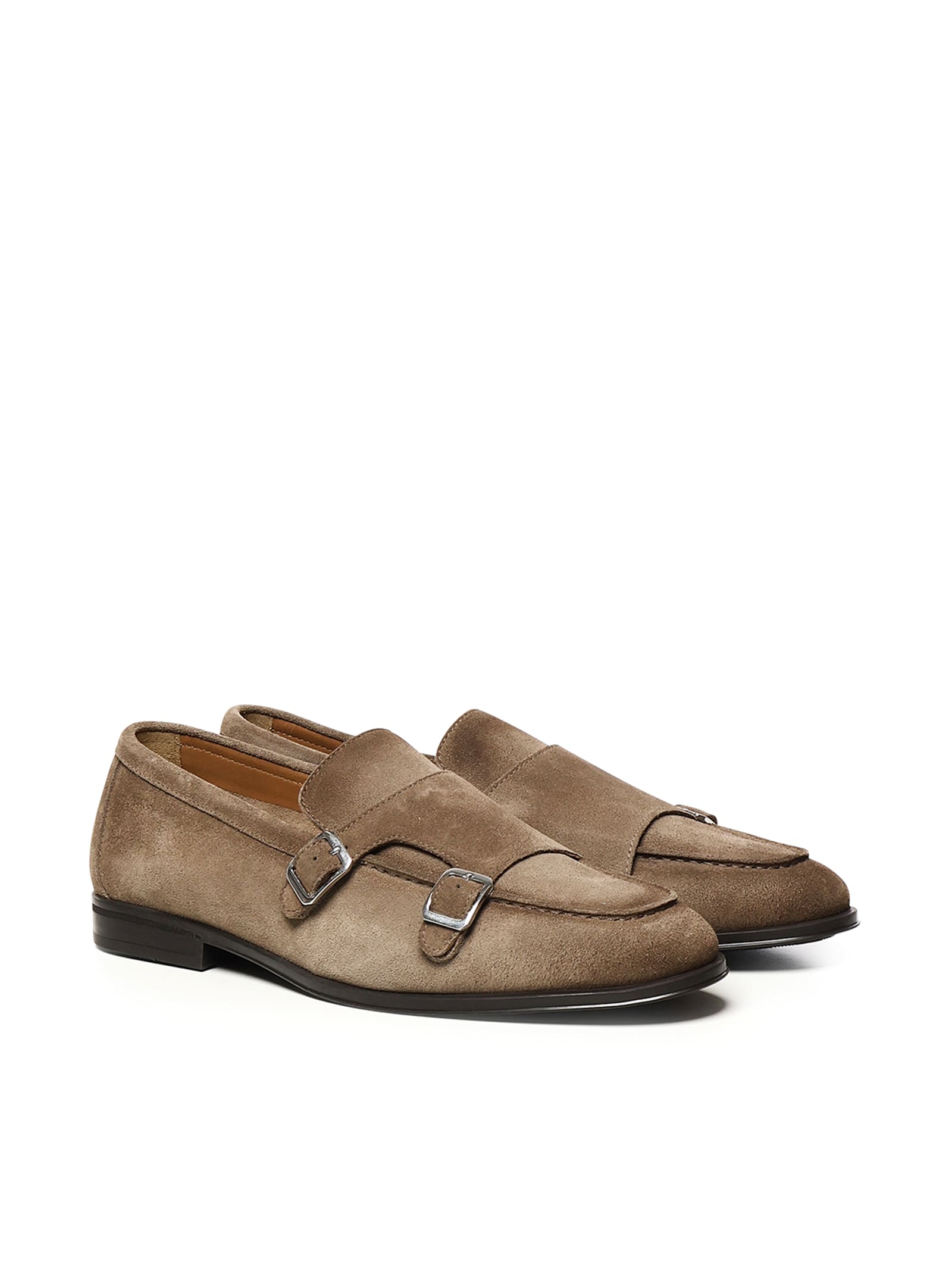 Doucal's Double Buckle Leather Moccasin In Beige