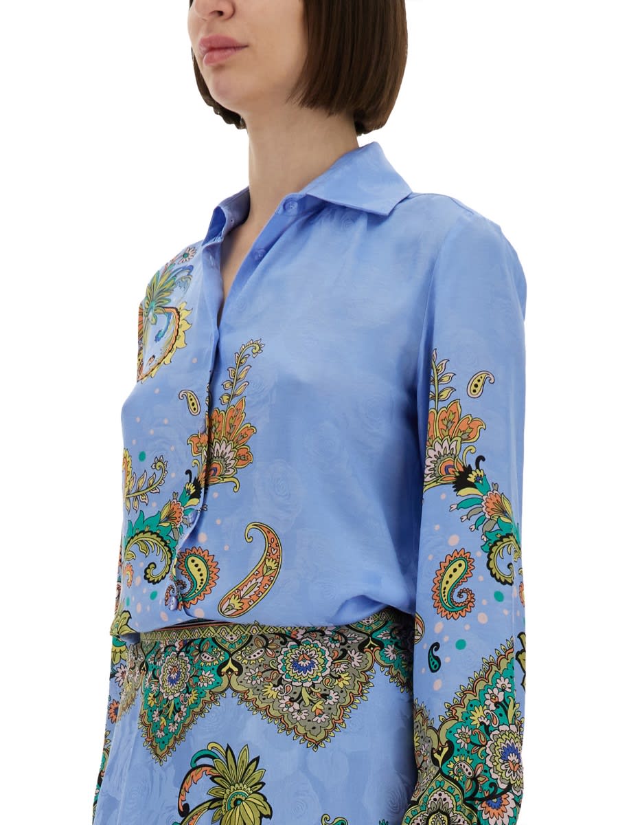 Etro All-over Signature Print Long-sleeved Shirt In Clear Blue
