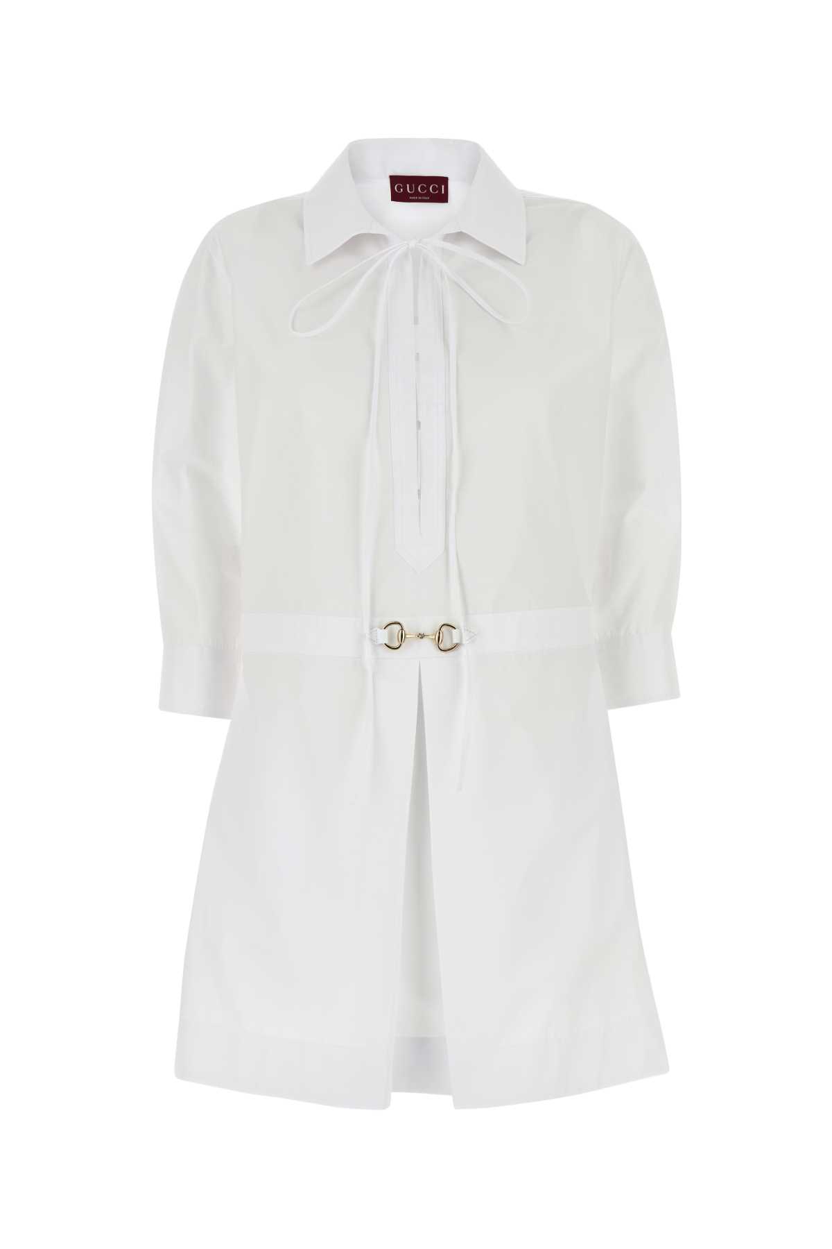 Gucci Abito Chemisier In Popeline Bianco Donna In White