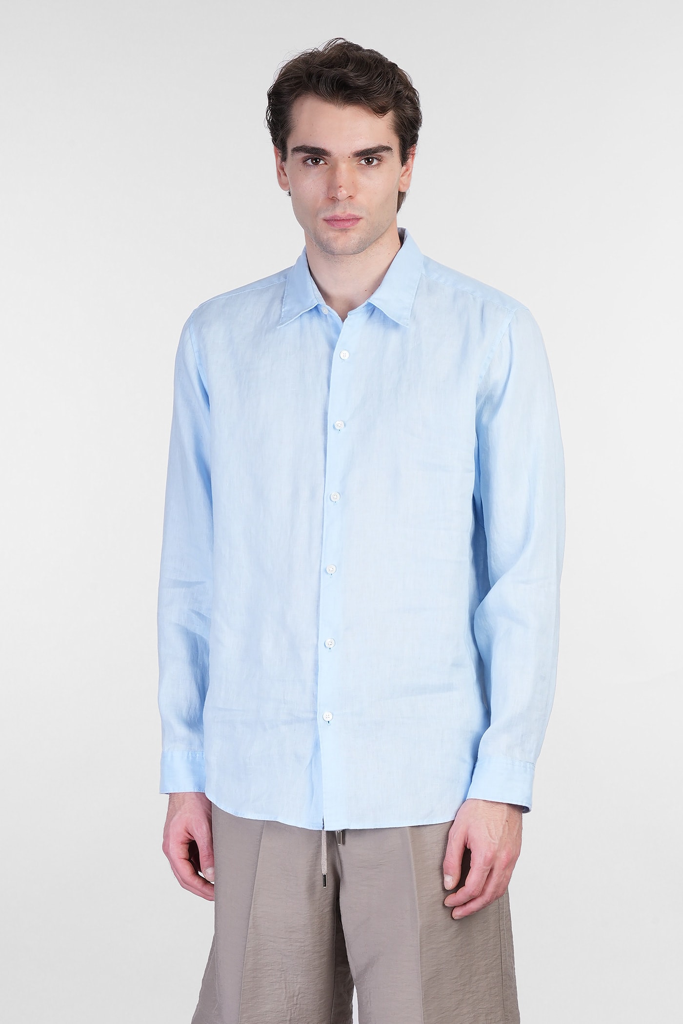 Theory Shirt In Cyan Linen