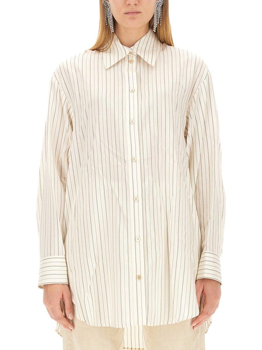 Shop Isabel Marant Long Sleeved Striped Buttoned Shirt In White