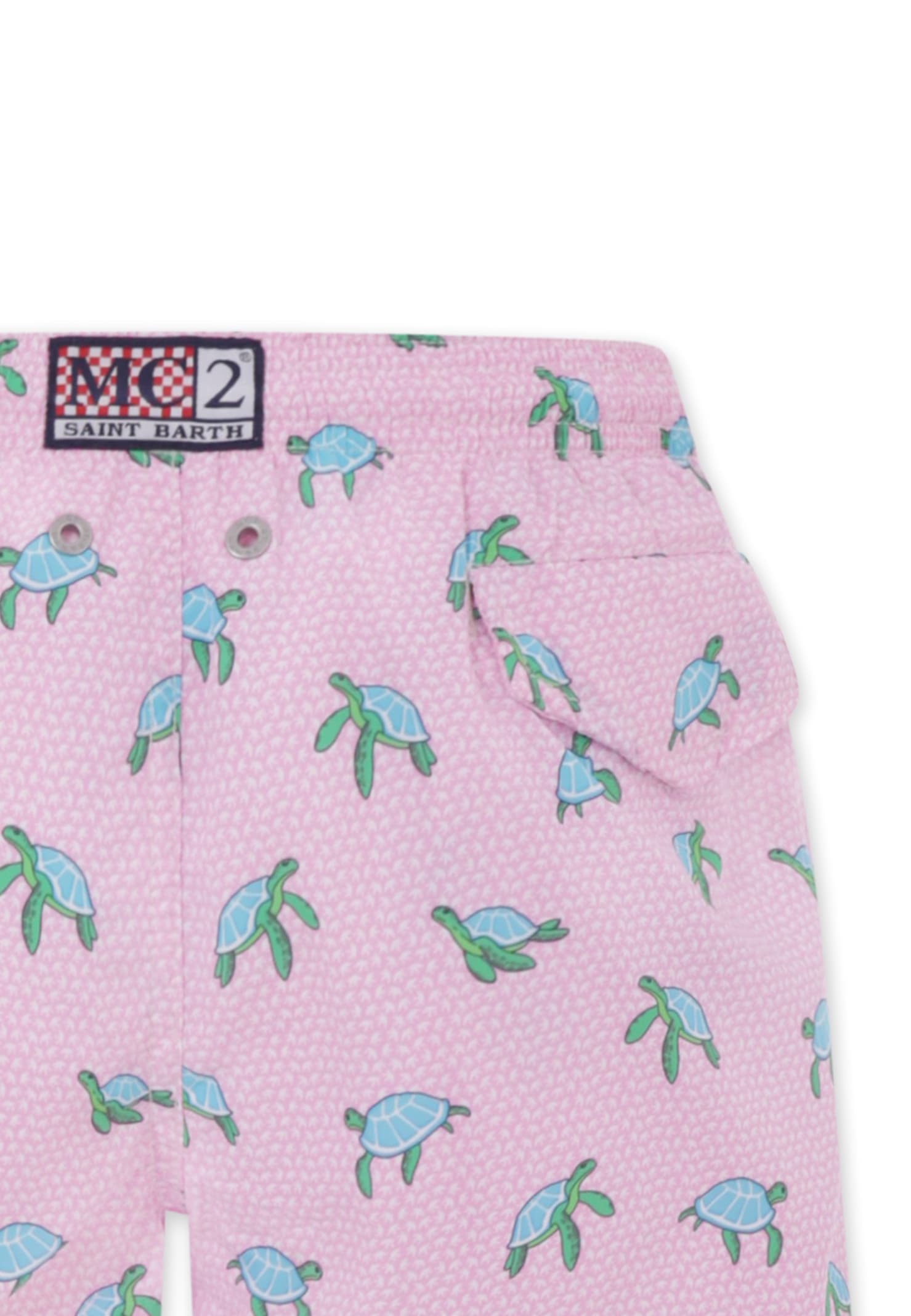 Mc2 Saint Barth Pink Swim Shorts For Boy With Tortoise