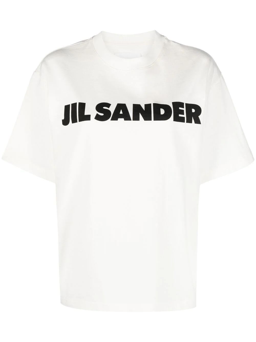Shop Jil Sander Crew Neck Short Sleeve Boxy T-shirt With Printed Logo In Porcelain
