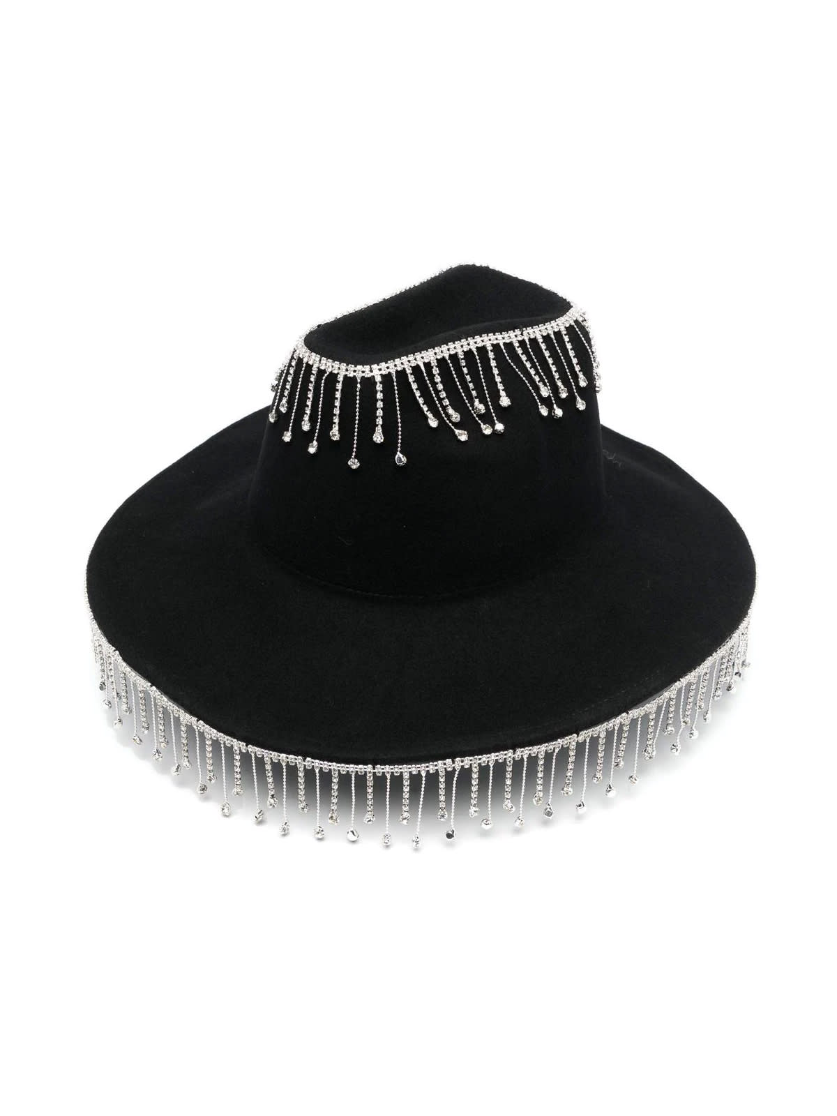Rotate Birger Christensen Rhinestone Embellished Bucked Hat In Tcx Black
