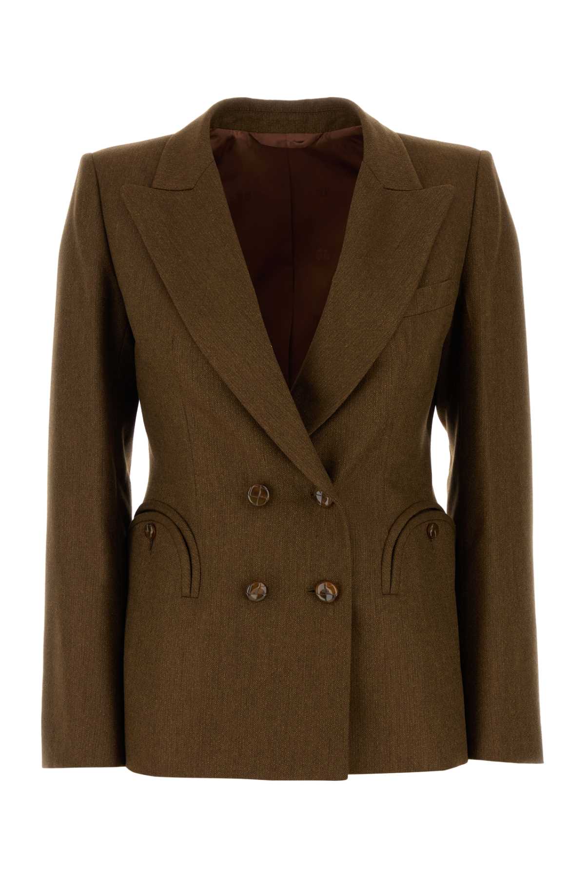 Blazé Milano Linen Blazer Featuring Structured Shoulders In Chocolate