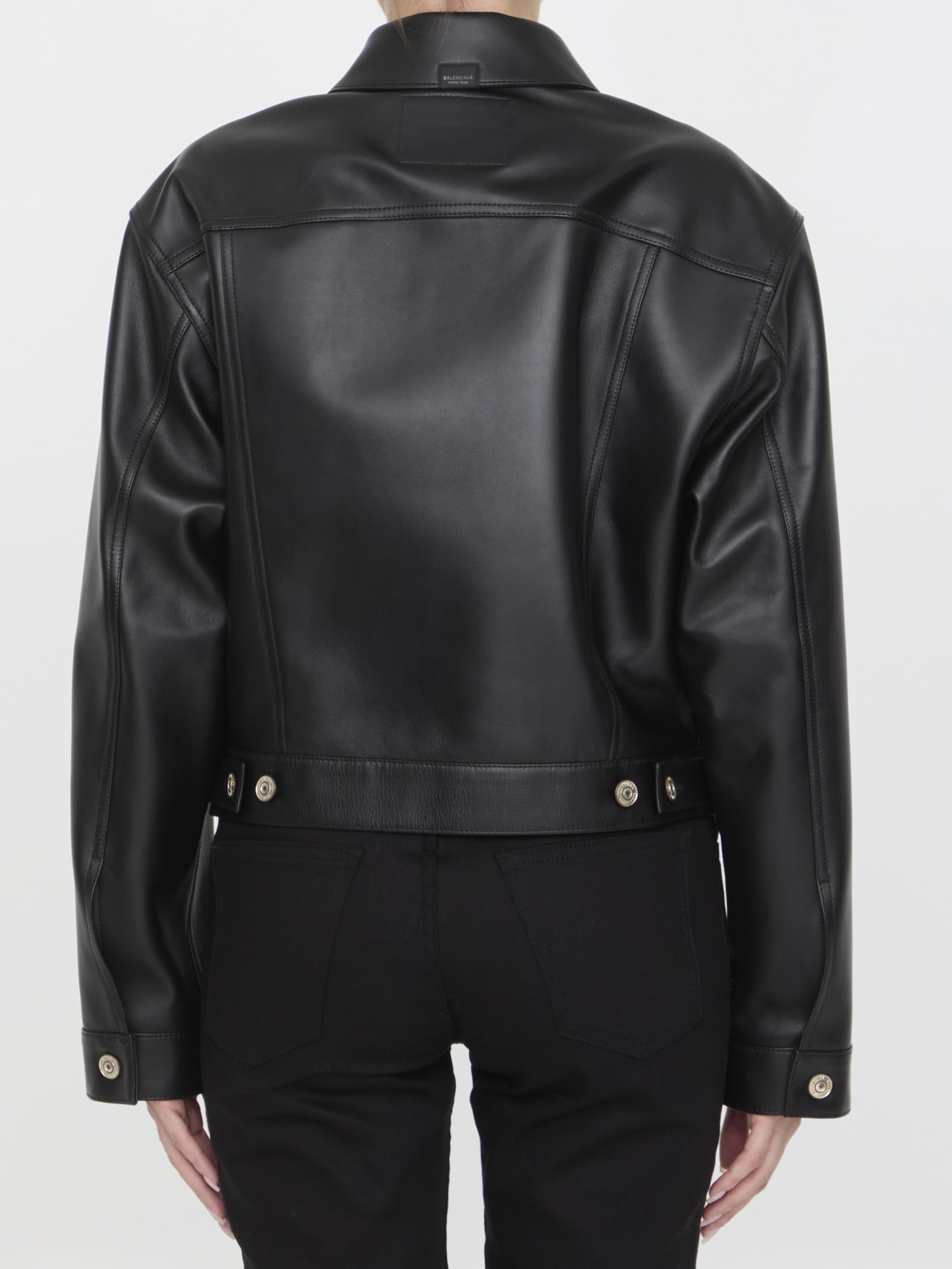 Shop Balenciaga Leather Jacket In Black