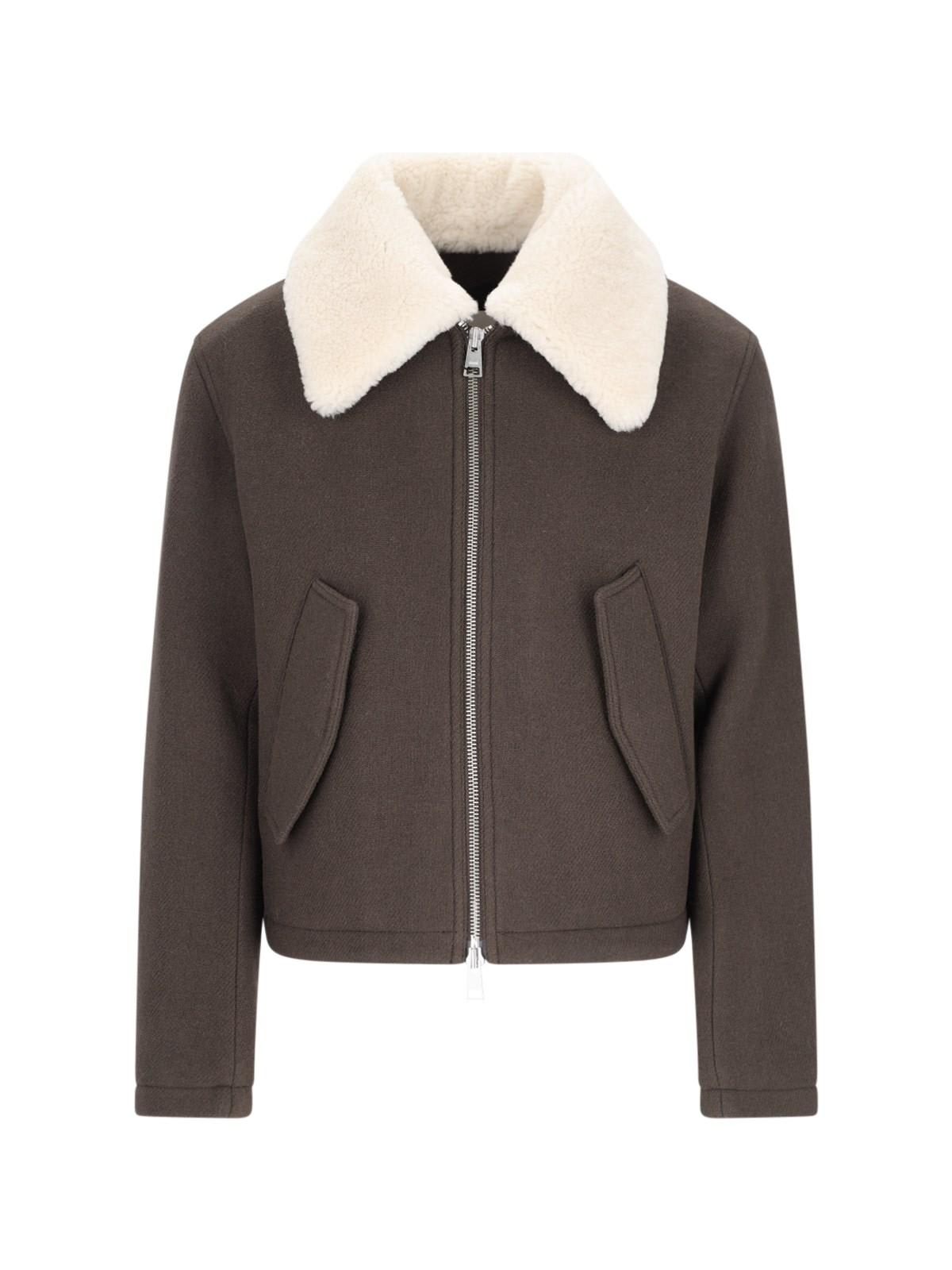 Shop Ami Alexandre Mattiussi Shearling Bomber Jacket In Dark Coffee