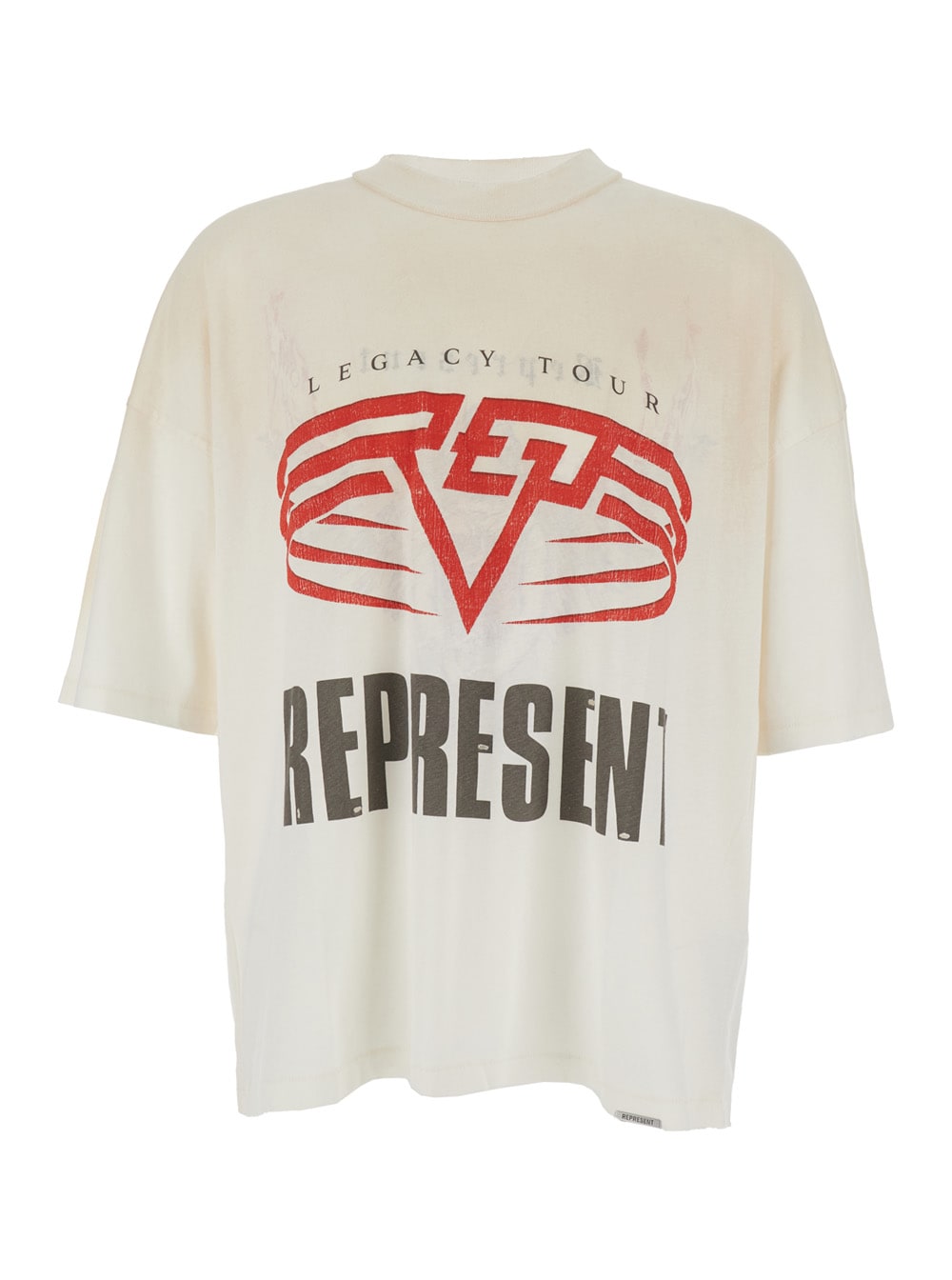 Represent White Crewneck T-shirt With Maxi Logo Print On Front And Rear In Cotton Blend Man In White