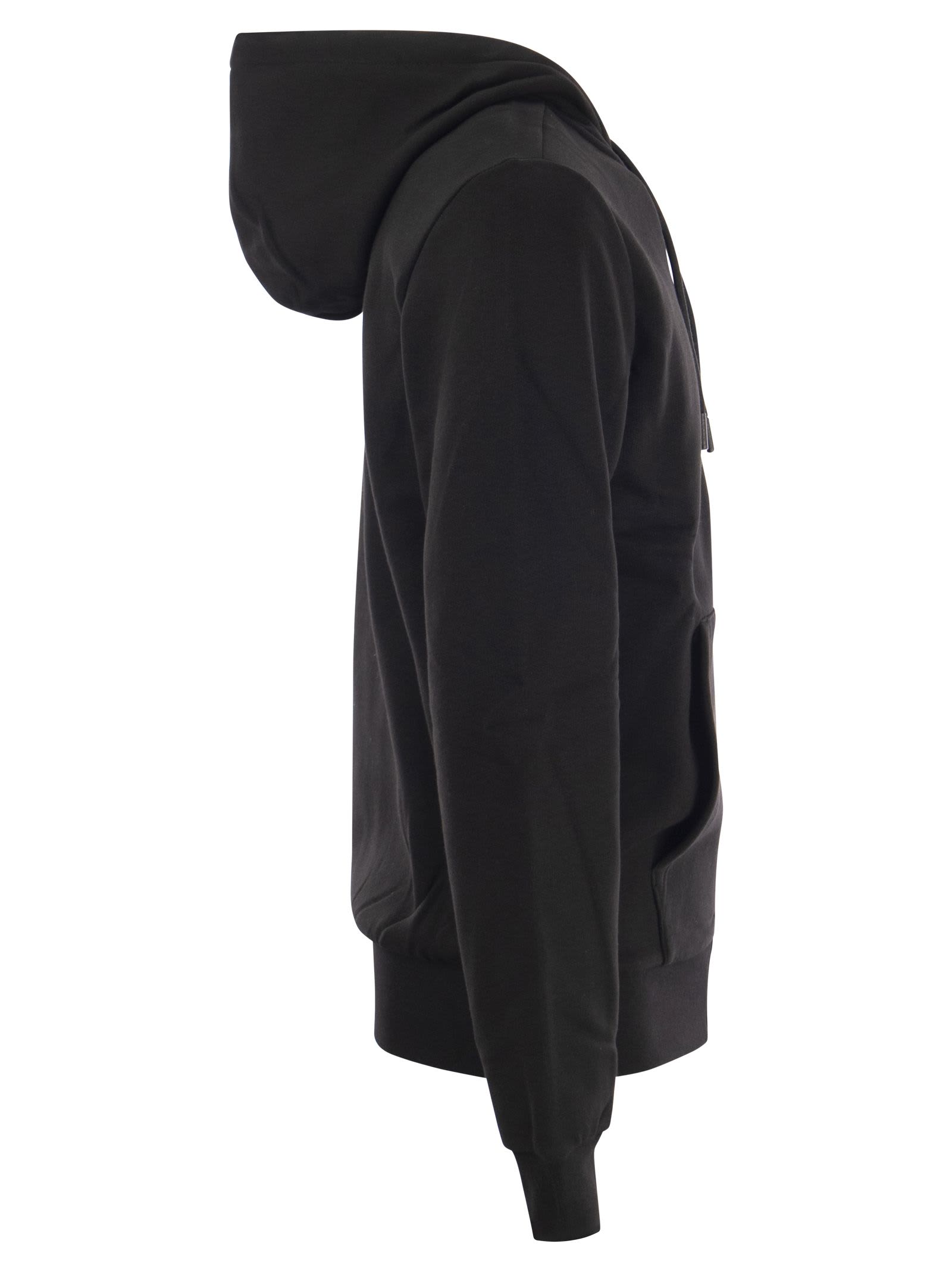 Lacoste Cotton Blend Sweatshirt With Adjustable Hood In Black