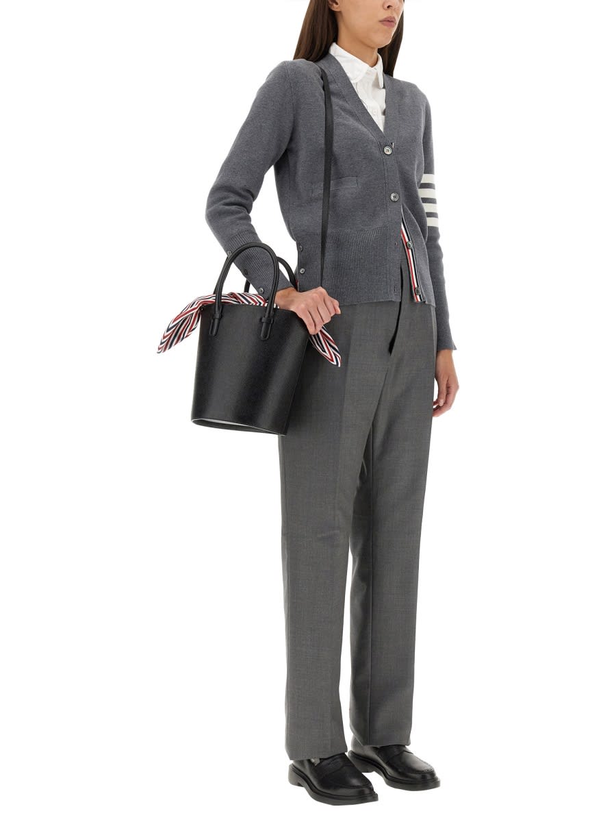 Thom Browne 4-bar Merino Wool Cardigan In Med Grey