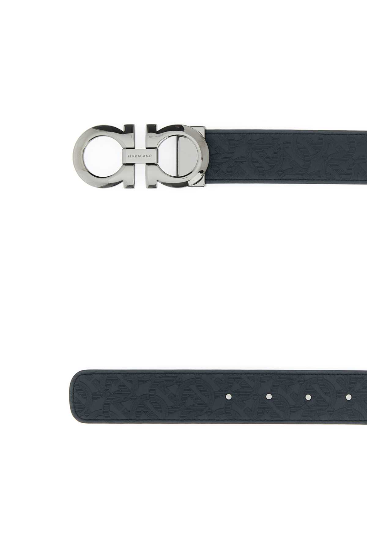 Shop Ferragamo Navy Blue Leather Reversible Belt In Navynero