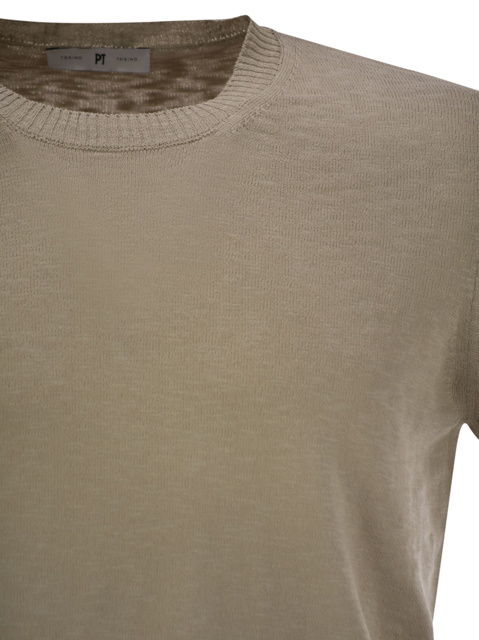 Pt Torino Crew-neck Short-sleeved Cotton Jersey In Beige