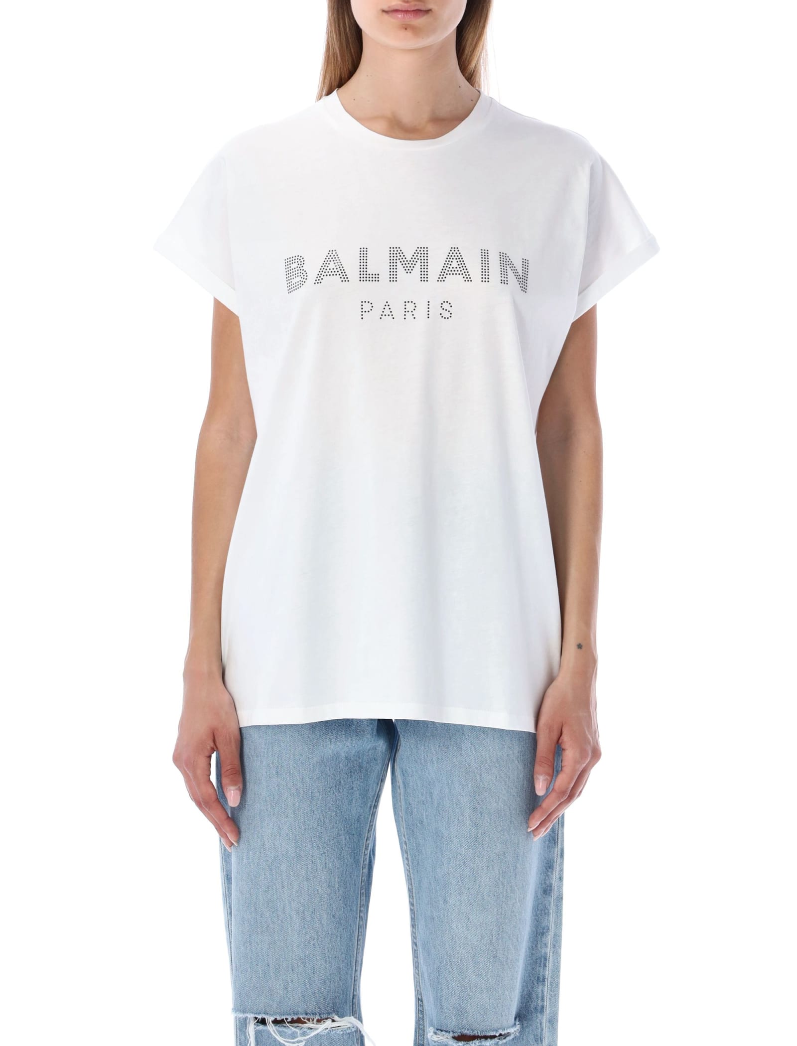 Balmain Eco-designed T-shirt With Rhinestone Logo