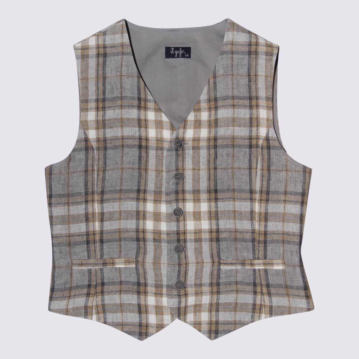 Shop Il Gufo Grey And Beige Linen Check Vest In Corda Scuro