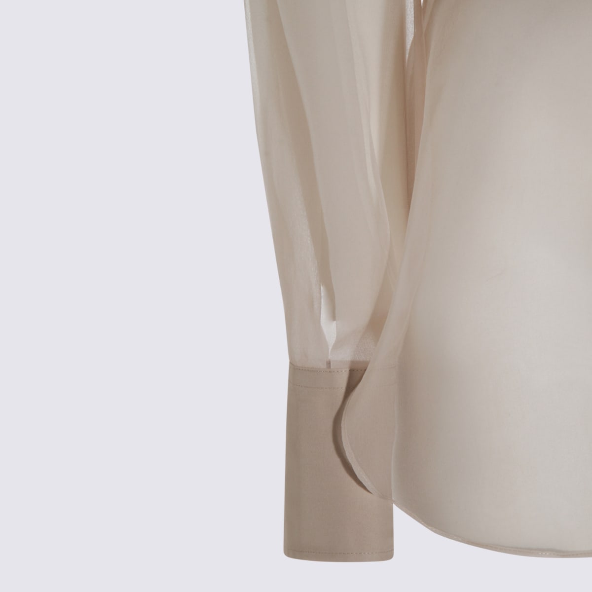 Brunello Cucinelli Longline Sheer Top Pointed Collar In Neutral