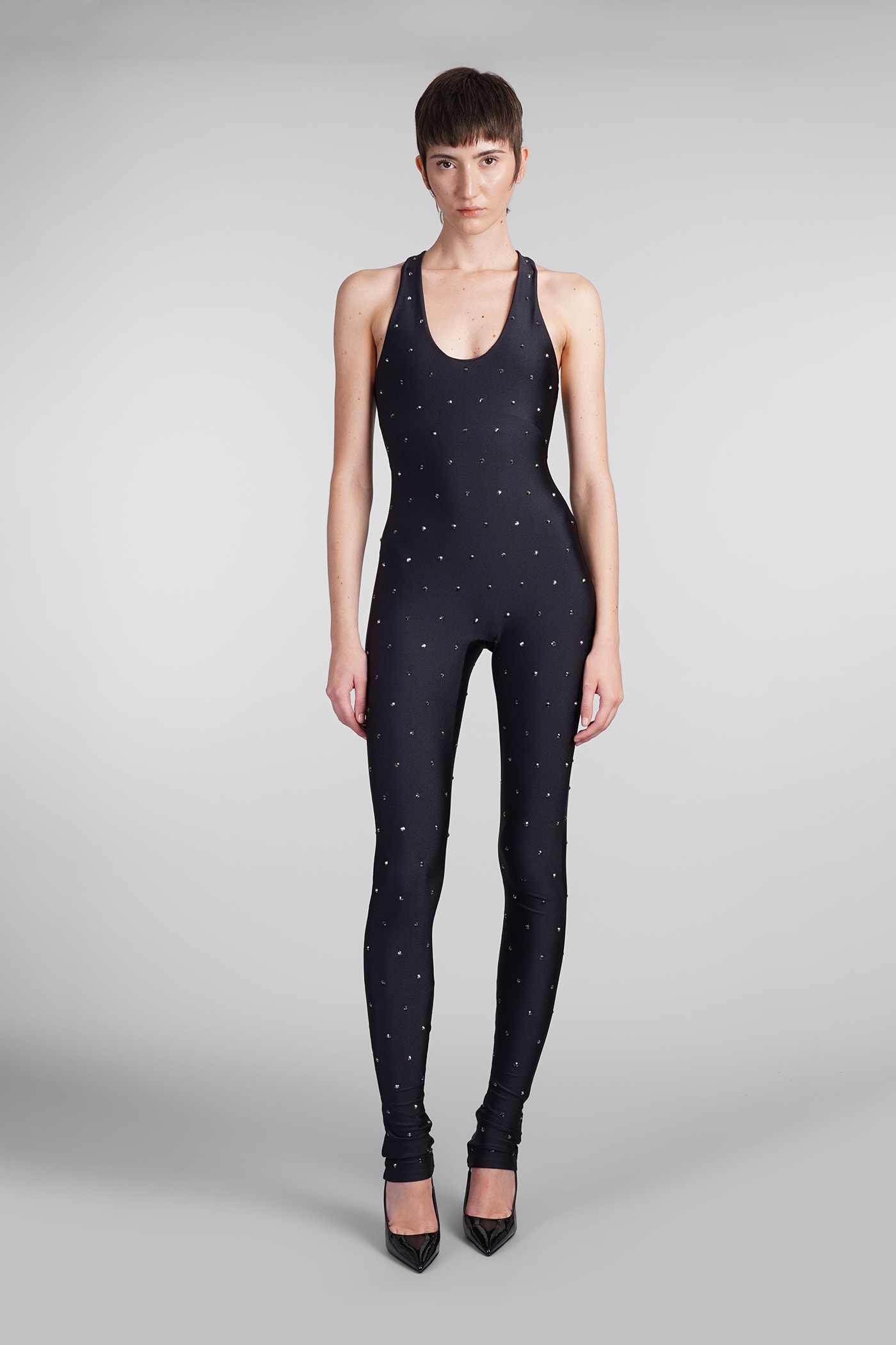 Tess Crystal Jumpsuit In Black Polyamide